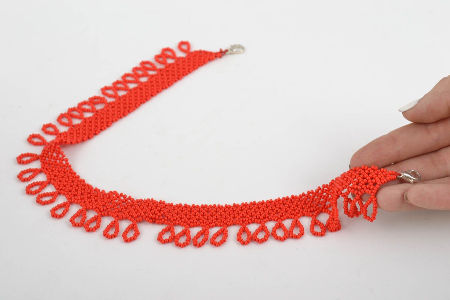 Handmade red beautiful designer bright necklace made of Czech beads photo 4