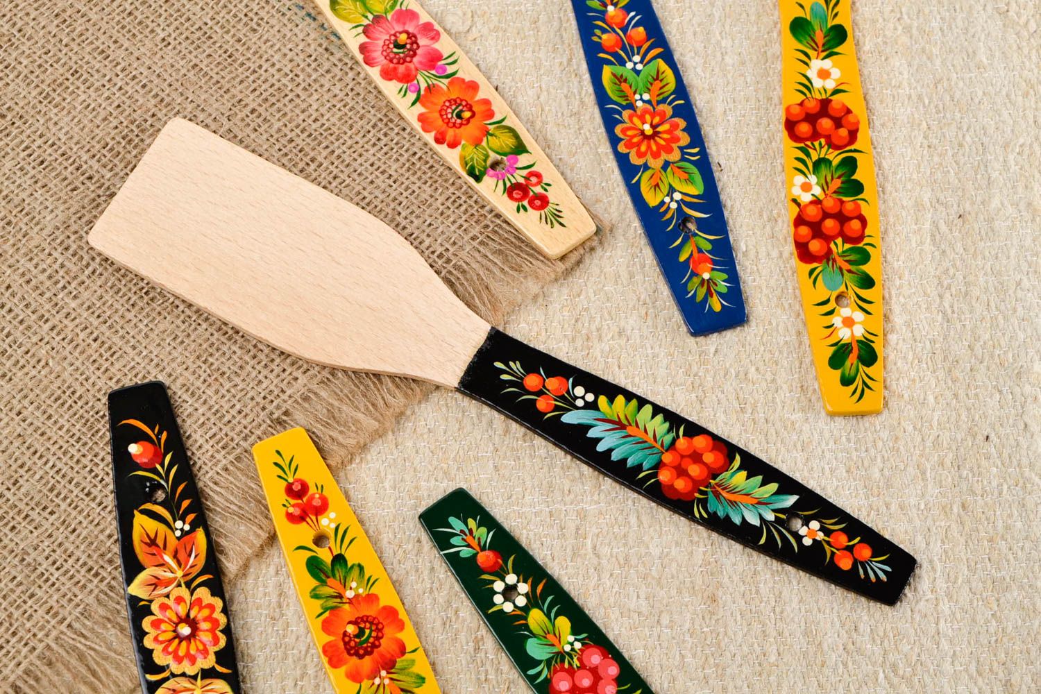 Espátula de madera decorada hecha a mano utensilio de cocina regalo original foto 1