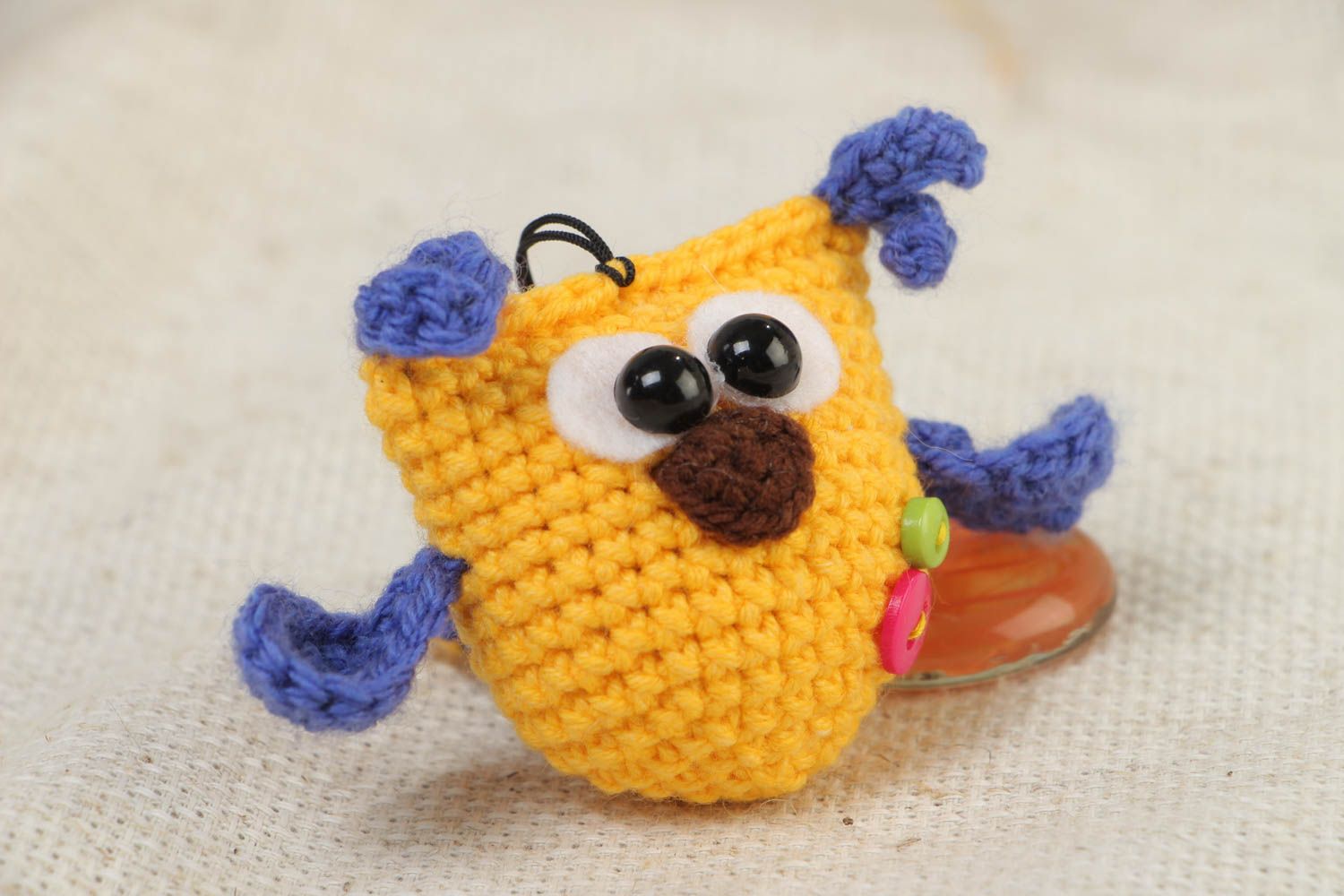Handmade keychain with small funny soft toy crocheted of acrylic threads Owl photo 1