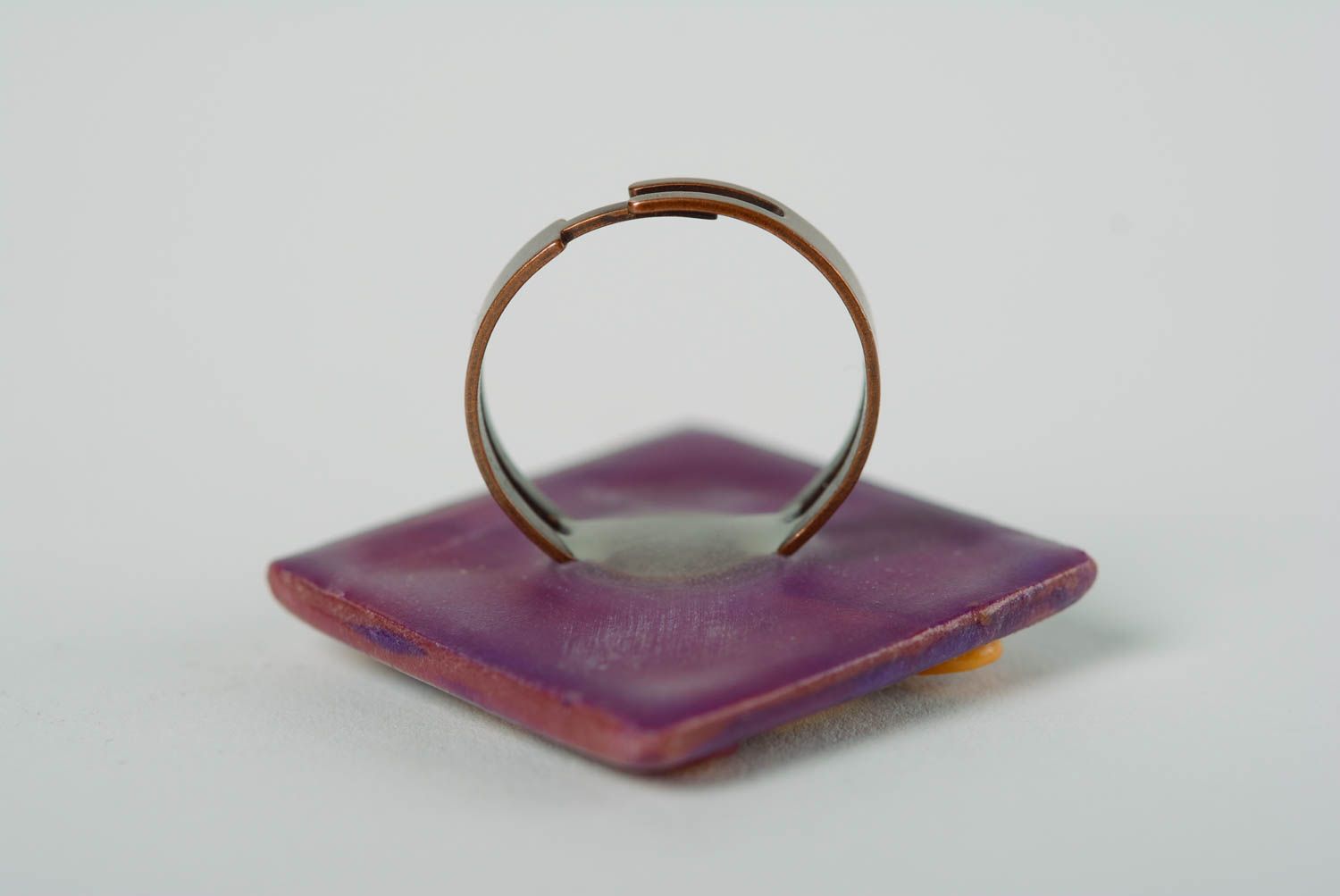 Bright handmade plastic square top ring with adjustable size photo 5