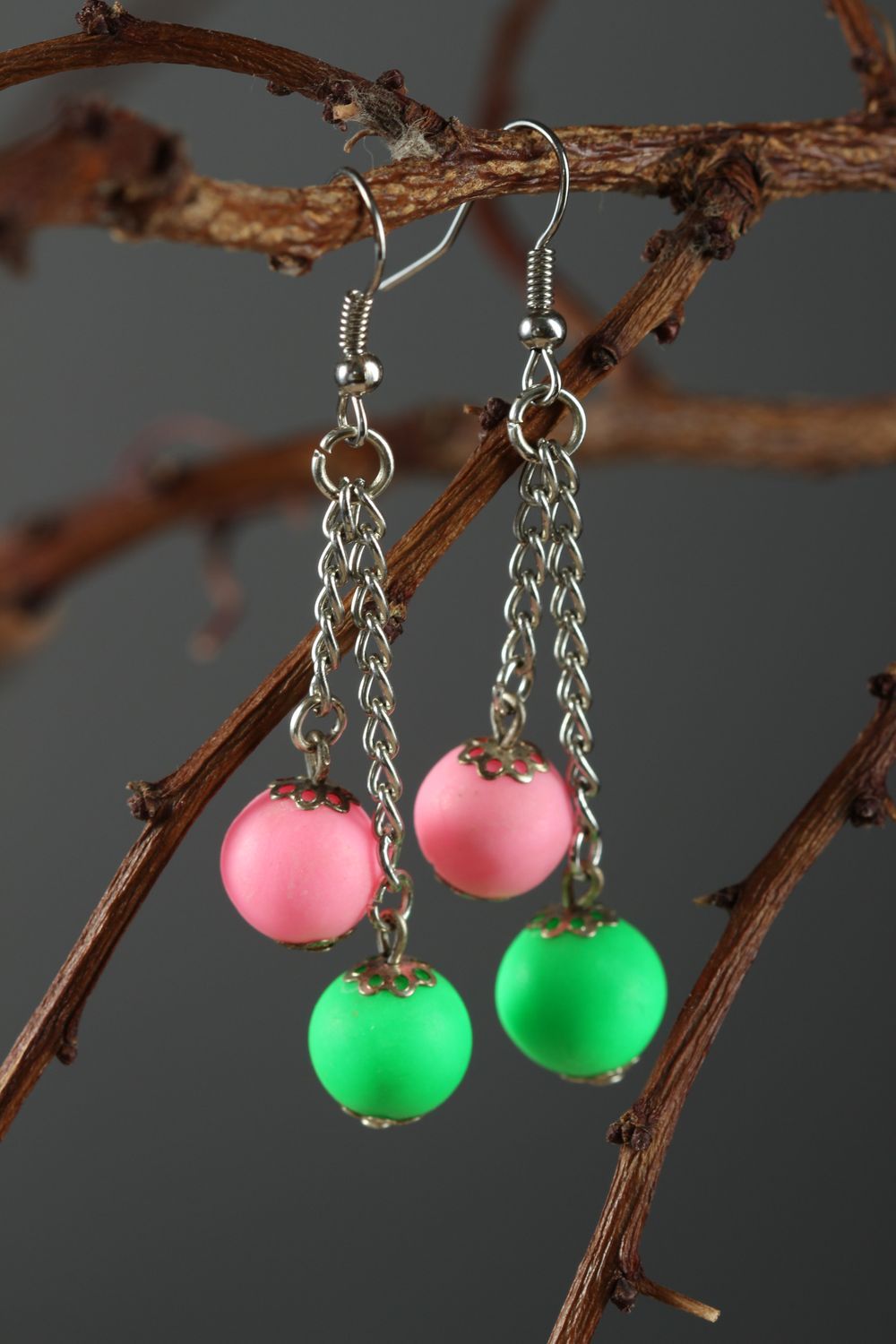 Handmade earrings with charms unusual ball earrings elegant stylish jewelry photo 1