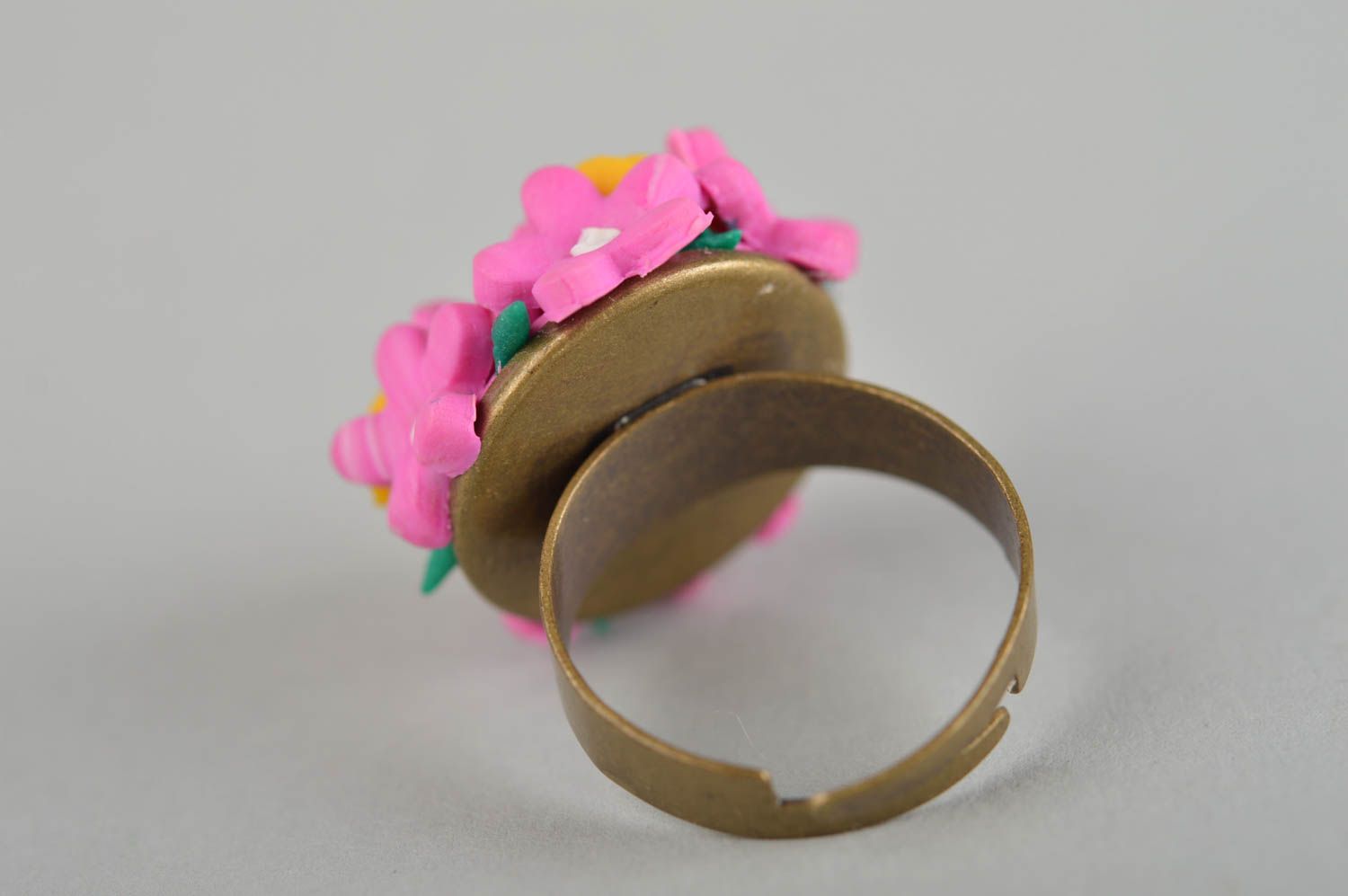 Bague fleurs Bijou fait main en pâte polymère et métal Cadeau pour femme photo 5