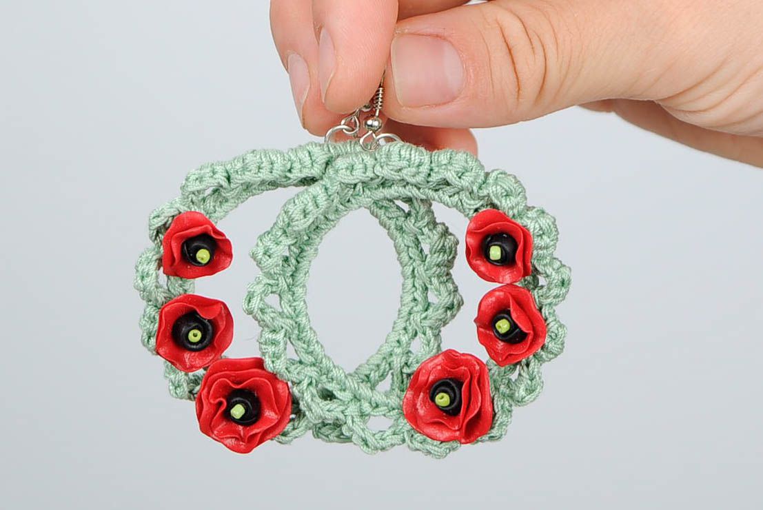 Knitted earrings Poppies photo 5