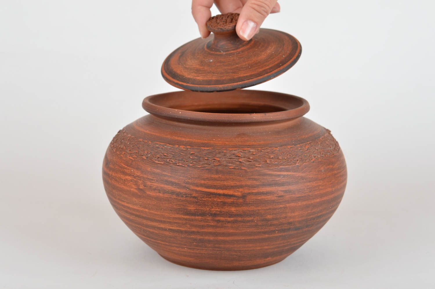 Cocotte pot en argile faite main originale vaisselle avec couvercle 1,5 L photo 3