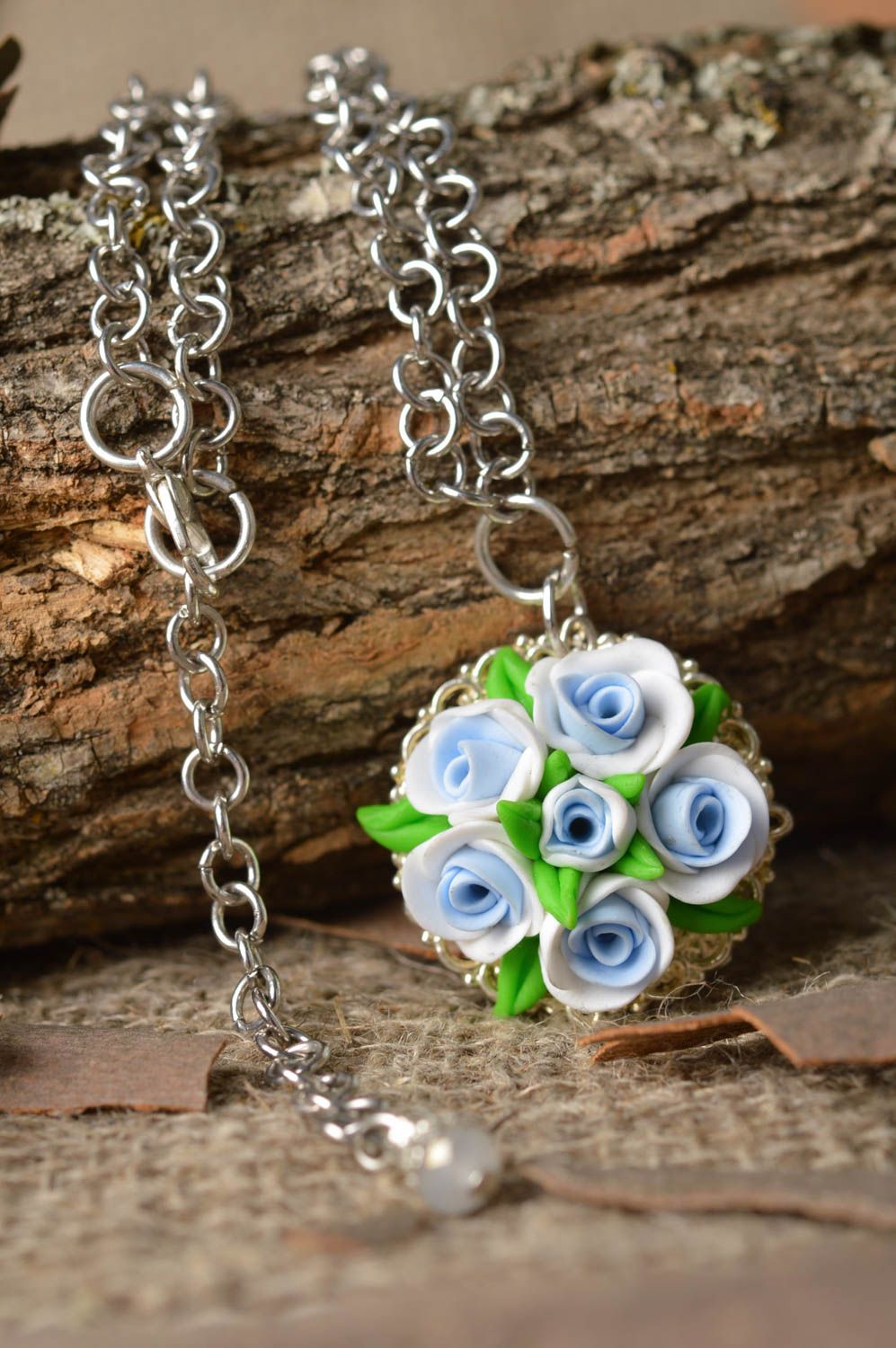 Handmade Blumen Anhänger Polymer Clay Schmuck Accessoire für Frauen blau foto 1