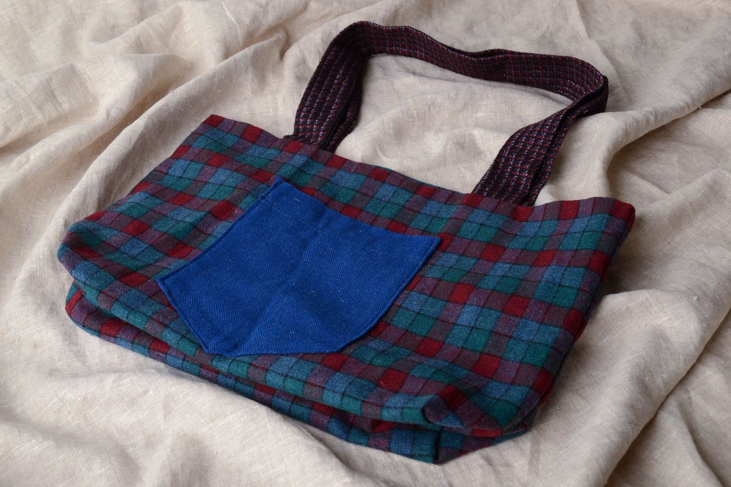 Handmade fabric and wool handbag photo 1