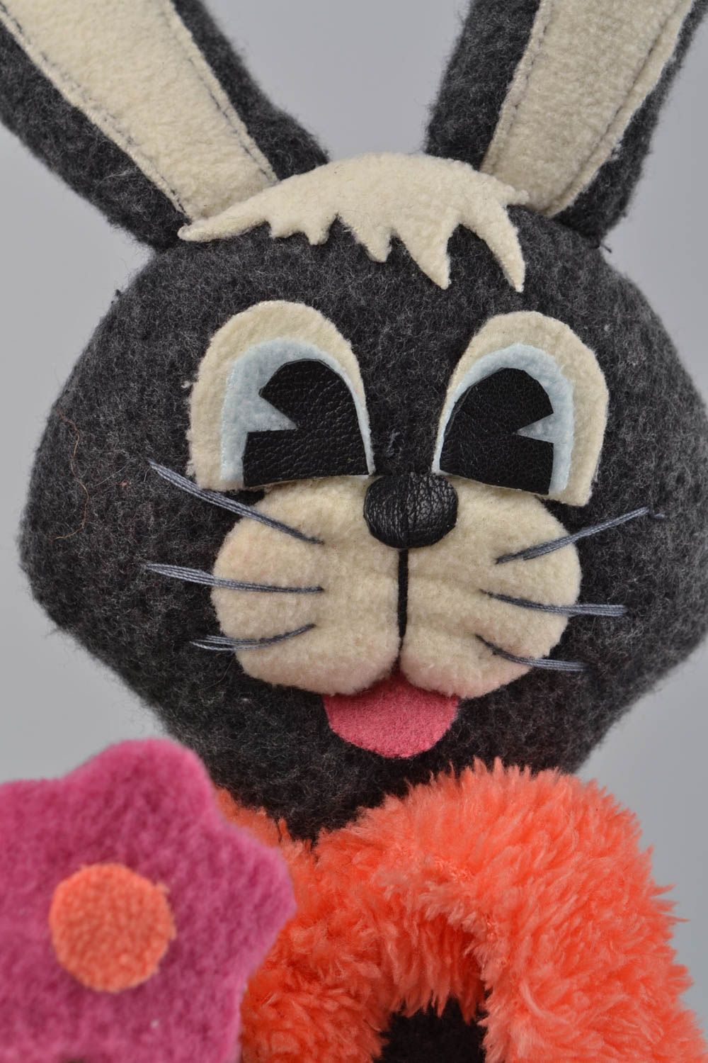 Handmade designer soft toy grey bunny made of fleece for kids photo 4