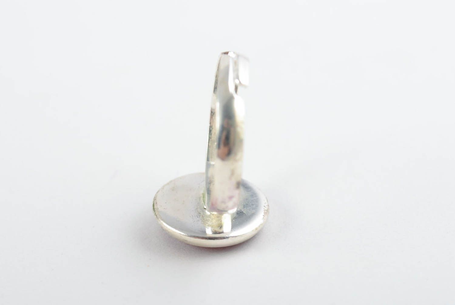 Handmade small jewelry ring with metal basis of adjustable size with epoxy resin photo 2
