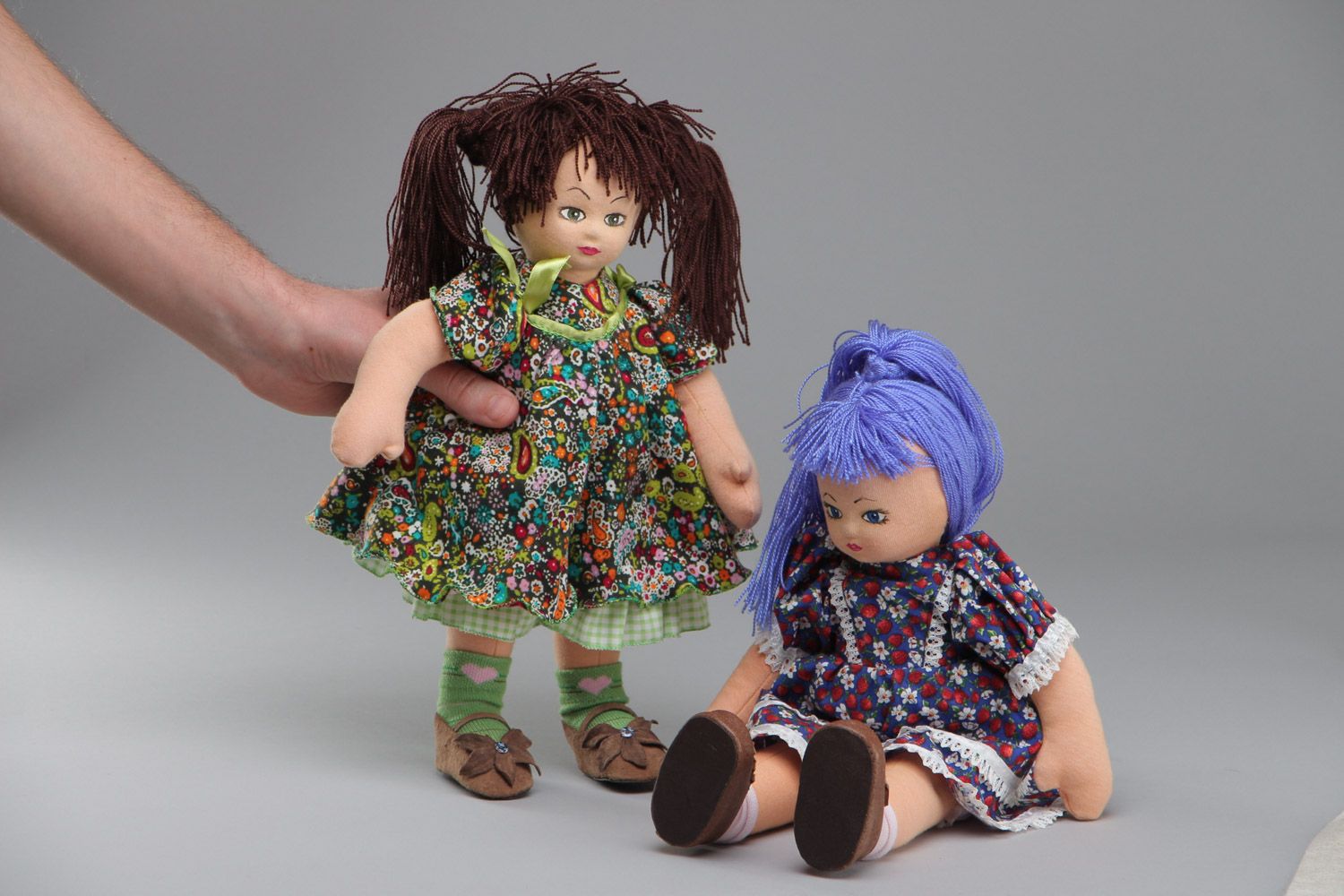 Set of handmade designer colorful fabric dolls of average size 2 items photo 5