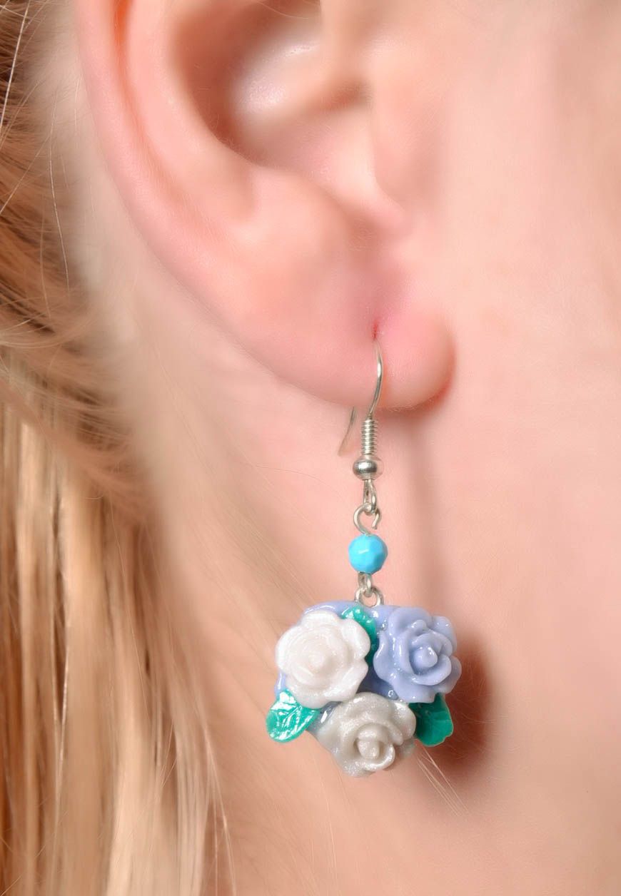 Earrings made of polymer clay Roses photo 4