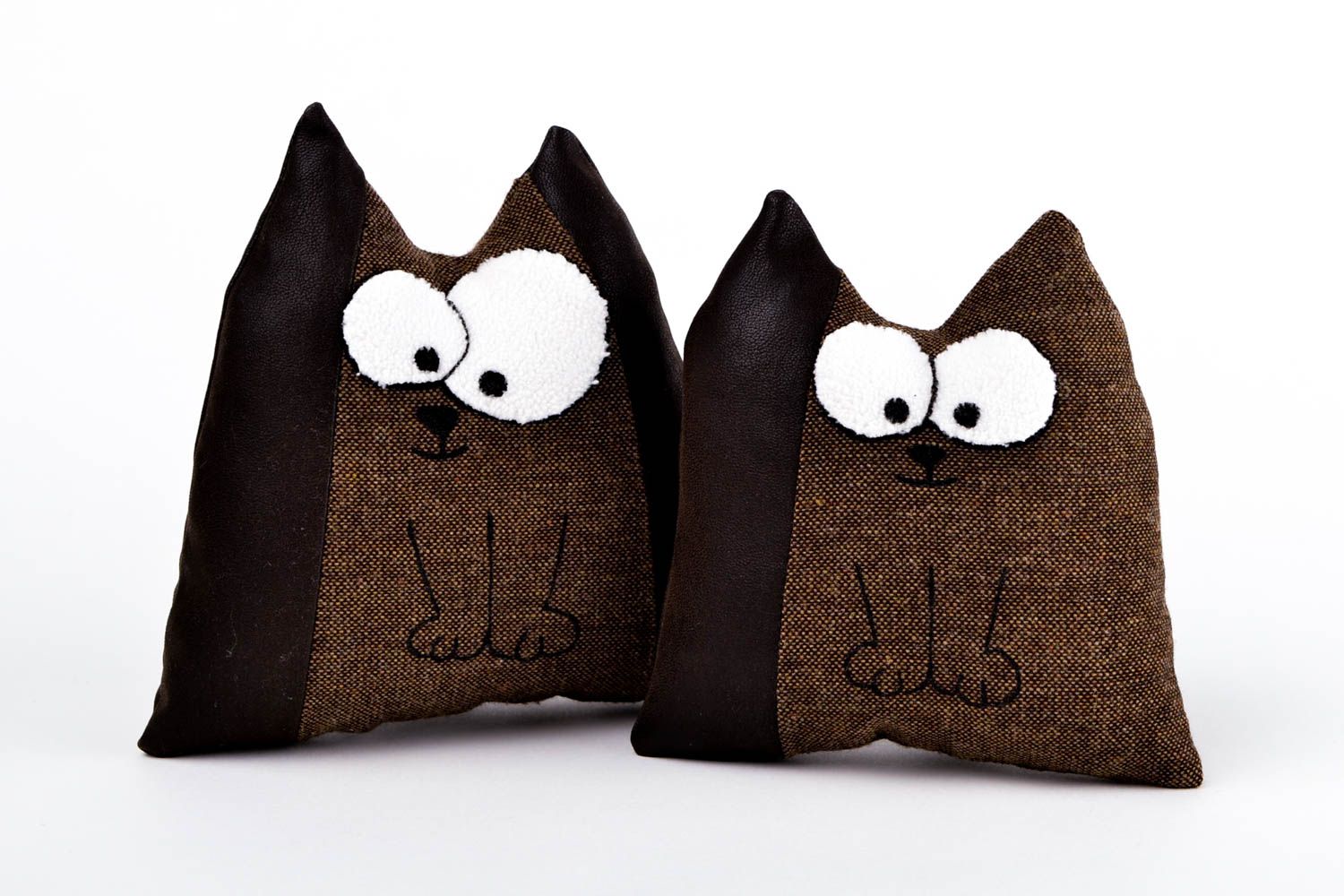 Peluches chats marron Jouets faits main en tissu 2 pièces Cadeau pour enfant photo 3