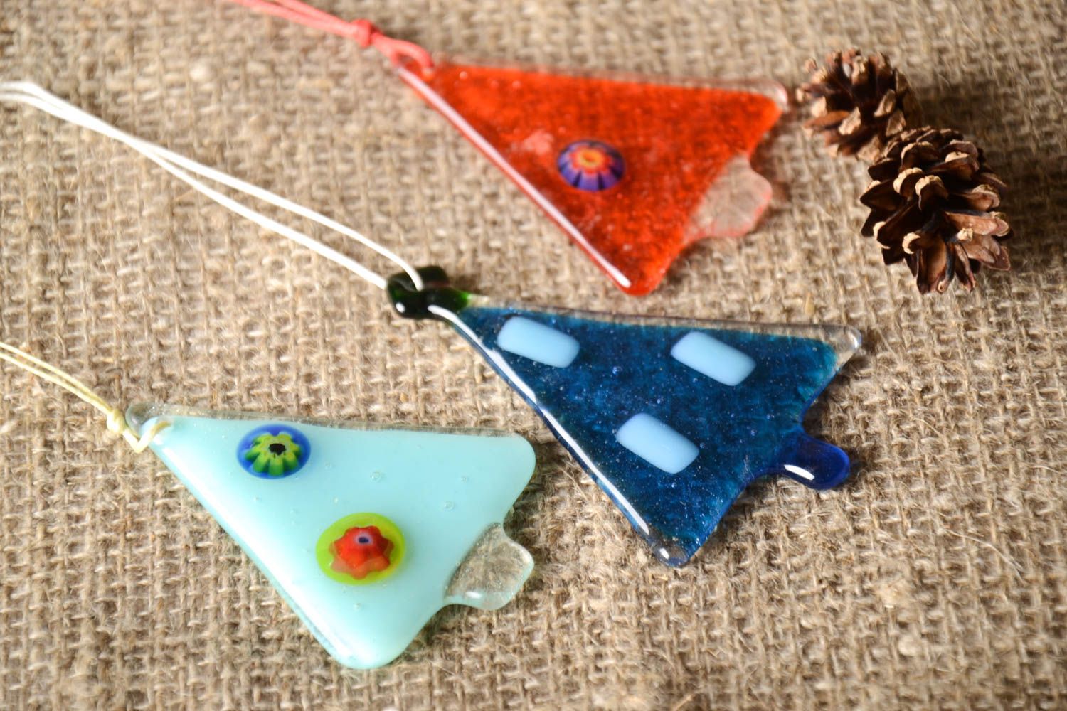 Handmade toys for Christmas tree set of 3 items gift ideas decorative pendants photo 1