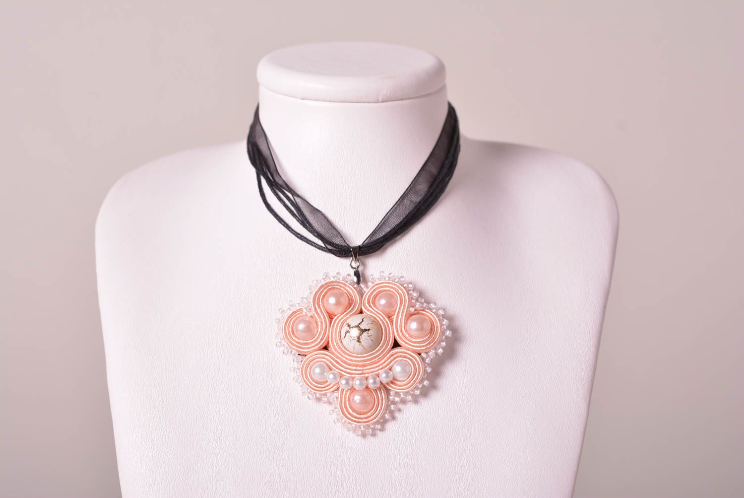 Handmade necklace charm necklace soutache pendant necklace designer jewelry photo 2