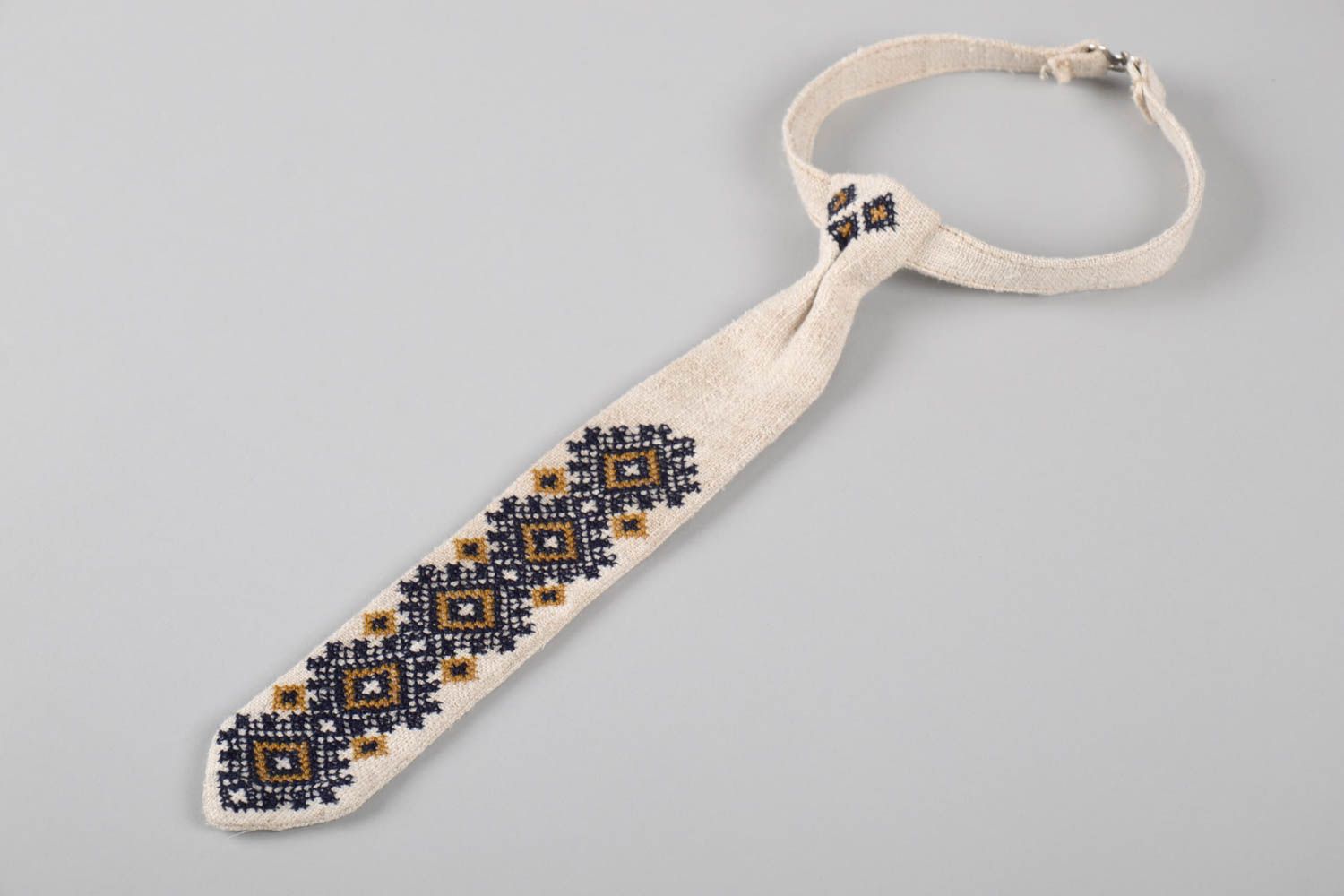 Handmade linen tie for men designer embroidered tie elegant present for men photo 1