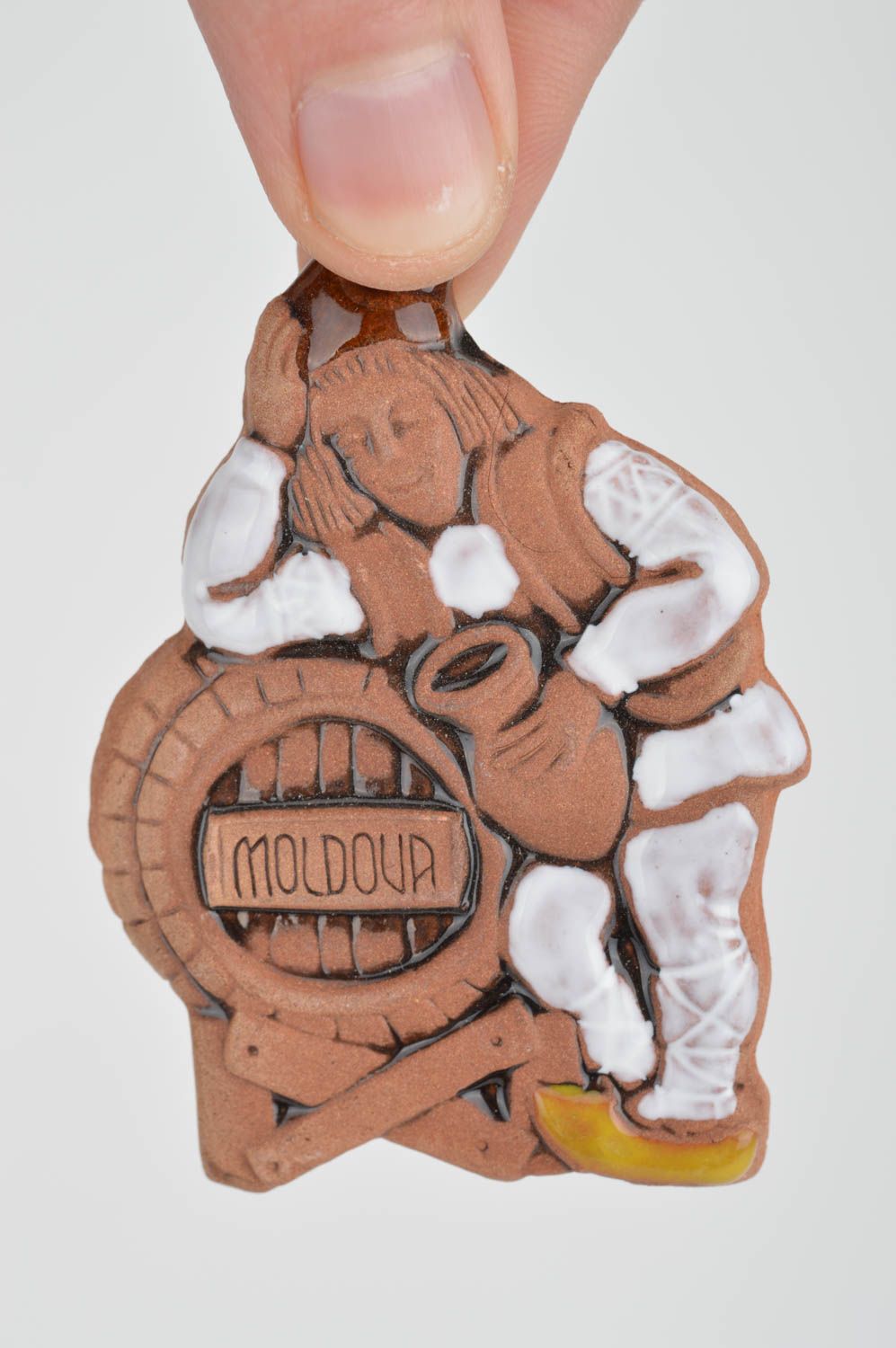 Clay fridge magnet Man with Barrel handmade kitchen pottery photo 3