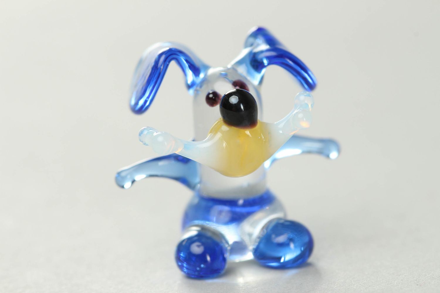Tiny lampwork glass statuette Dog with Bone photo 1