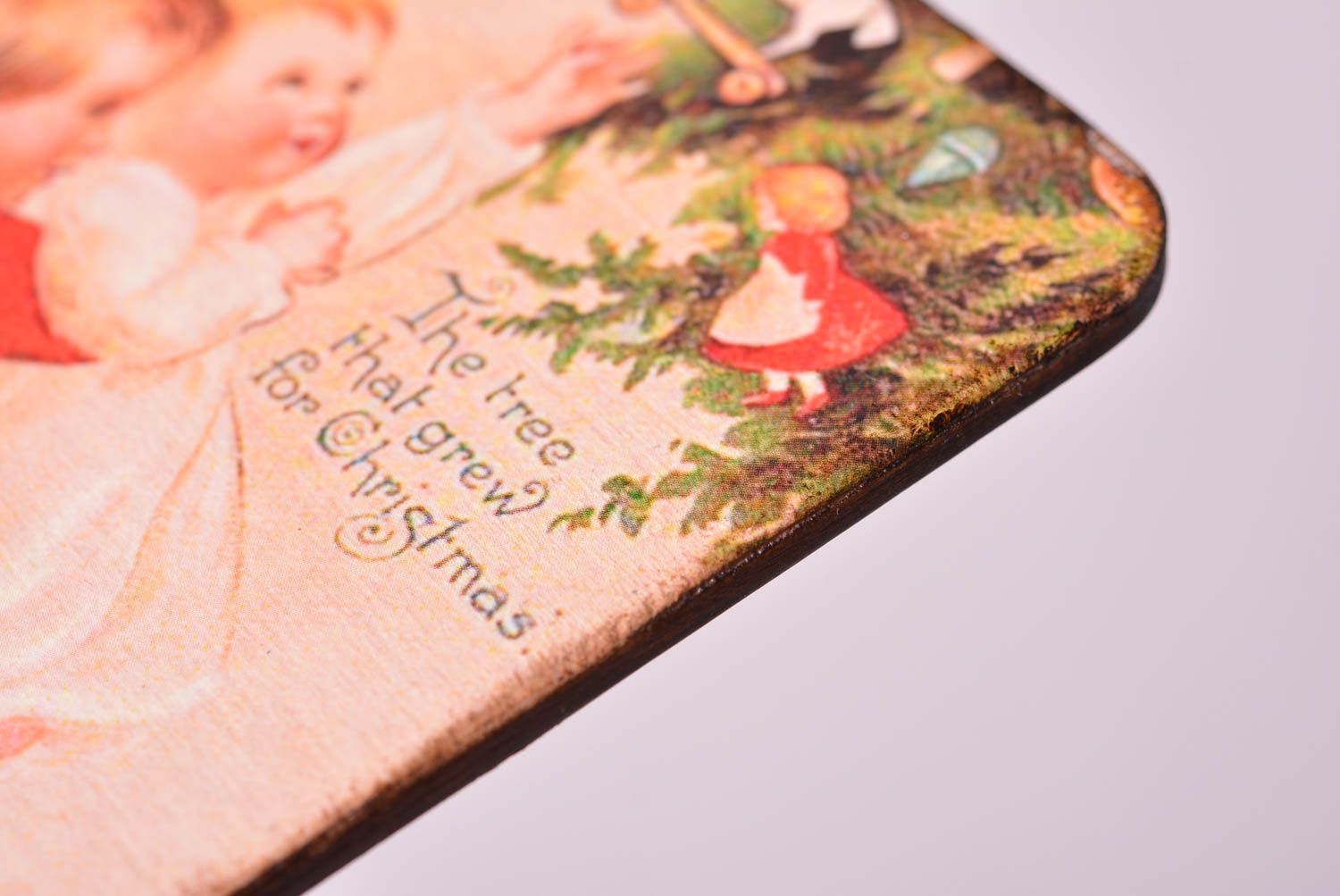 Carte de voeux Noël fait main en bois avec nœud rouge Cadeau original design photo 5
