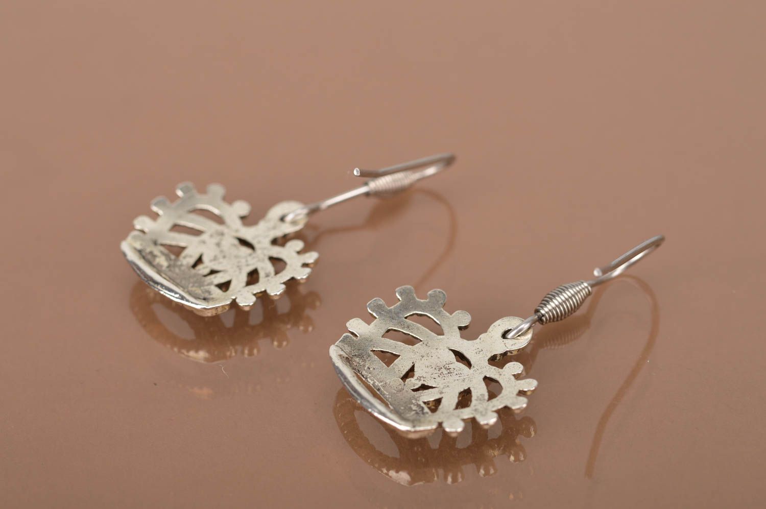 Stylish designer earrings handmade metal jewelry unusual cute accessories photo 5