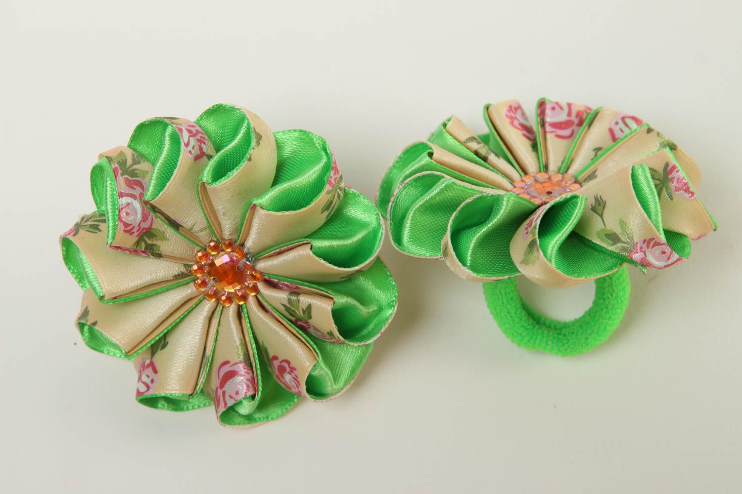 Handmade accessories for kids flower hair ties kanzashi flowers hair jewelry photo 3
