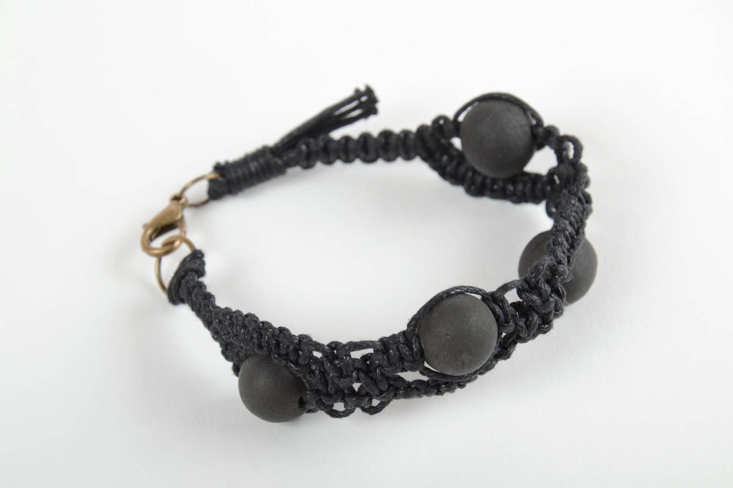 Bracelet céramique Bijoux fait main avec cordon ciré noir Accessoire femme photo 1