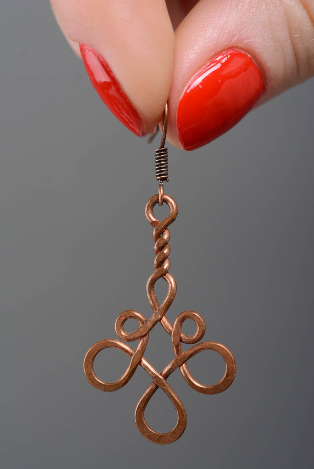 Exklusive eigenartige lange Ohrringe aus Kupfer in Wire Wrap Technik Handarbeit foto 3