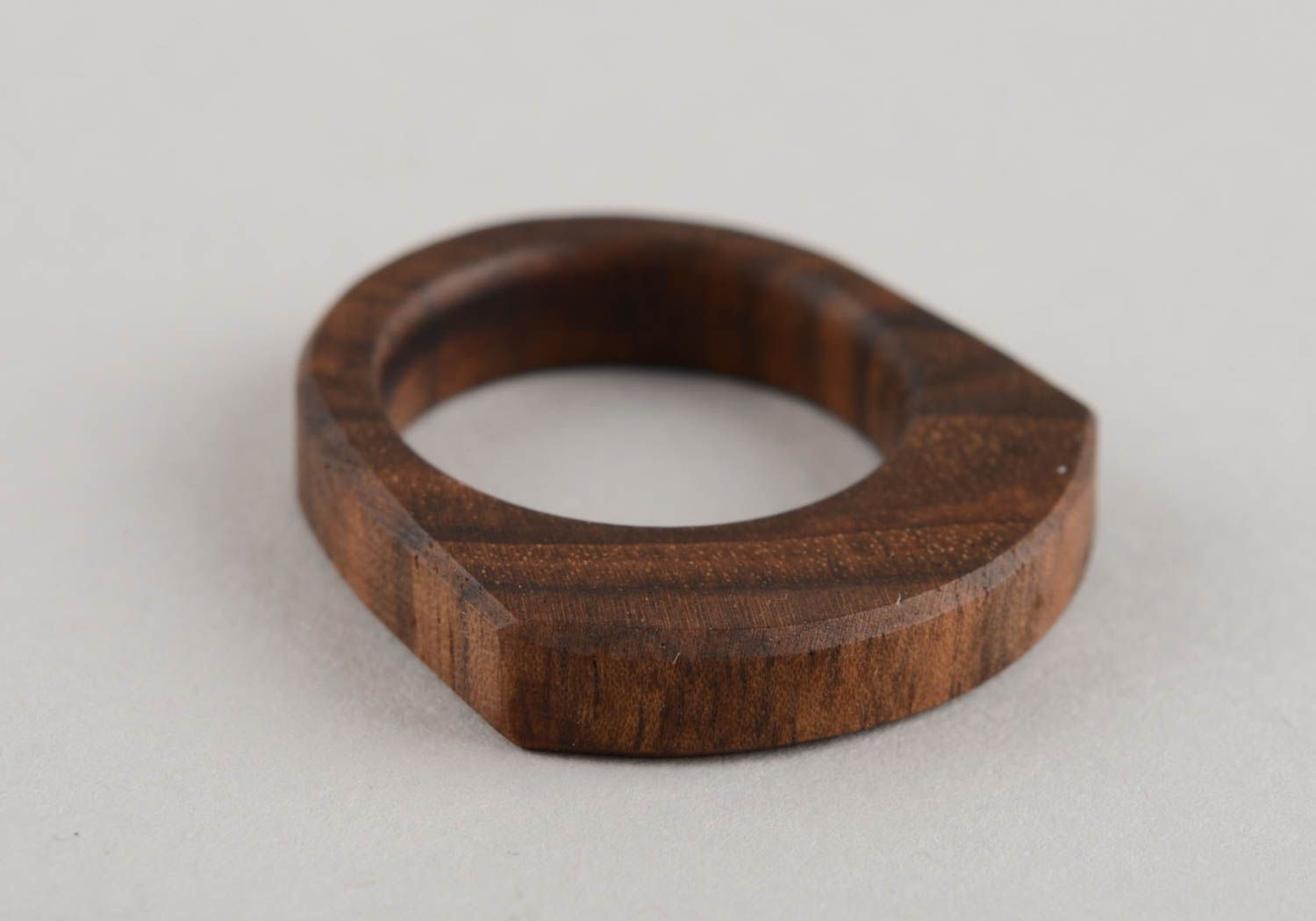 Handmade designer carved wooden organic jewelry ring of unusual shape for girls photo 2