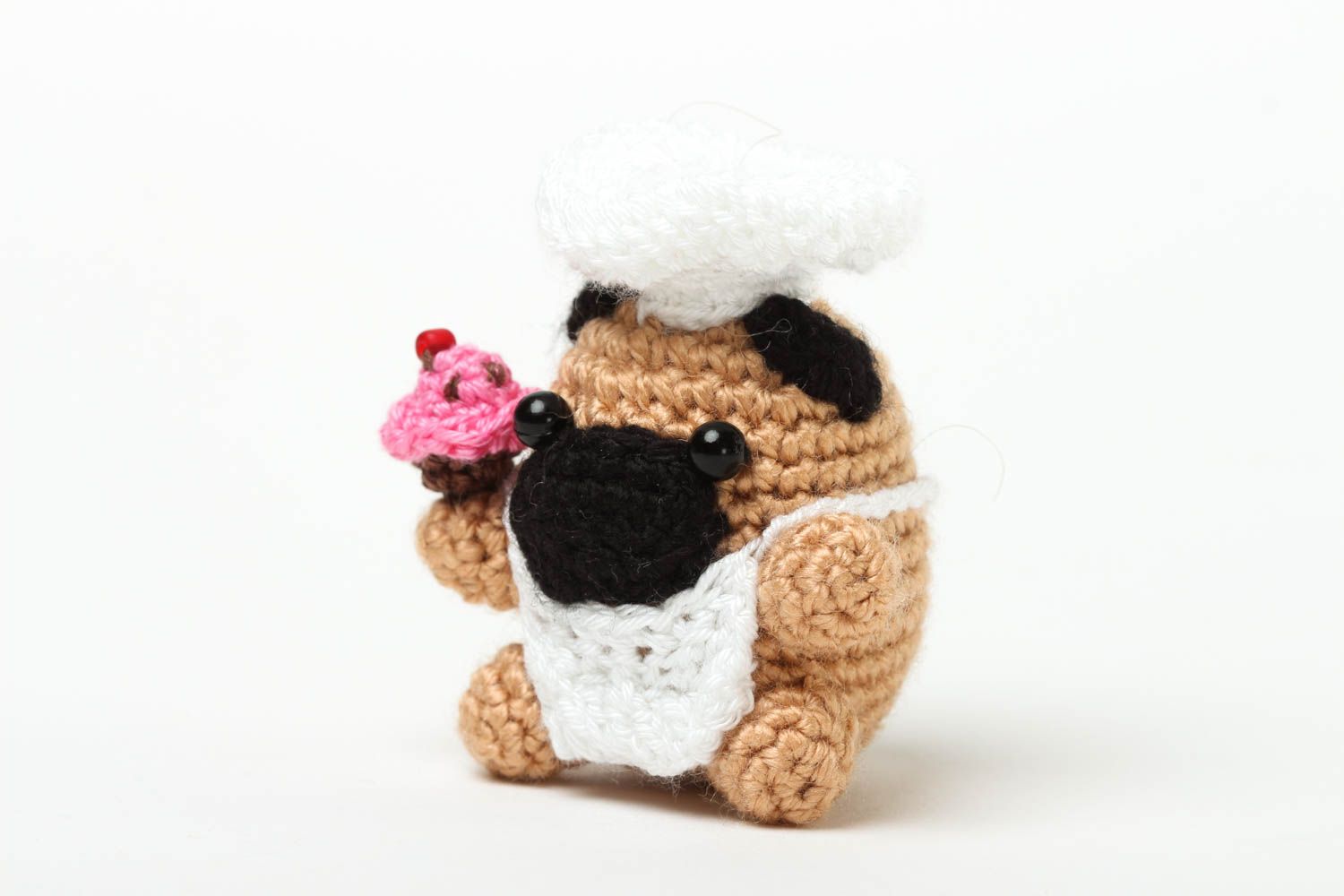 Jouet carlin Peluche faite main tricoté miniature Cadeau enfant Cuisinier photo 2