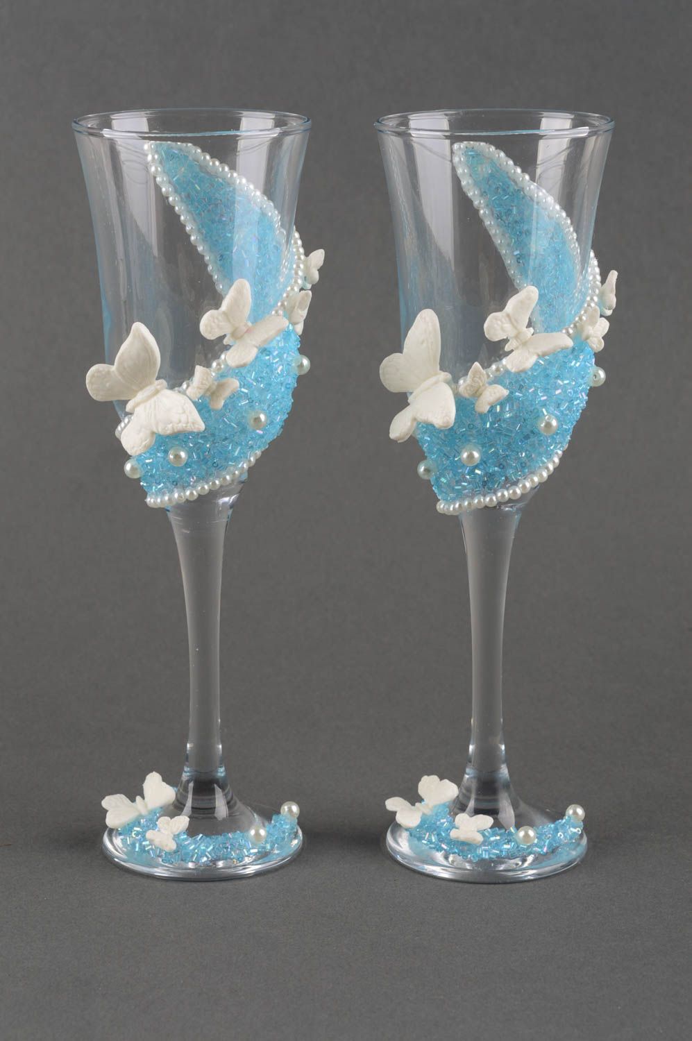 Handmade Gläser Set Sektgläser zur Hochzeit schönes Geschirr 2 Stück wunderschön foto 2