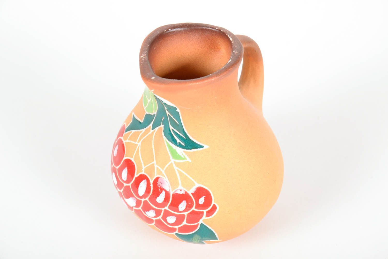 25 oz handmade ceramic water or mil or juice pitcher jug in beige color floral design 0,56 lb photo 3