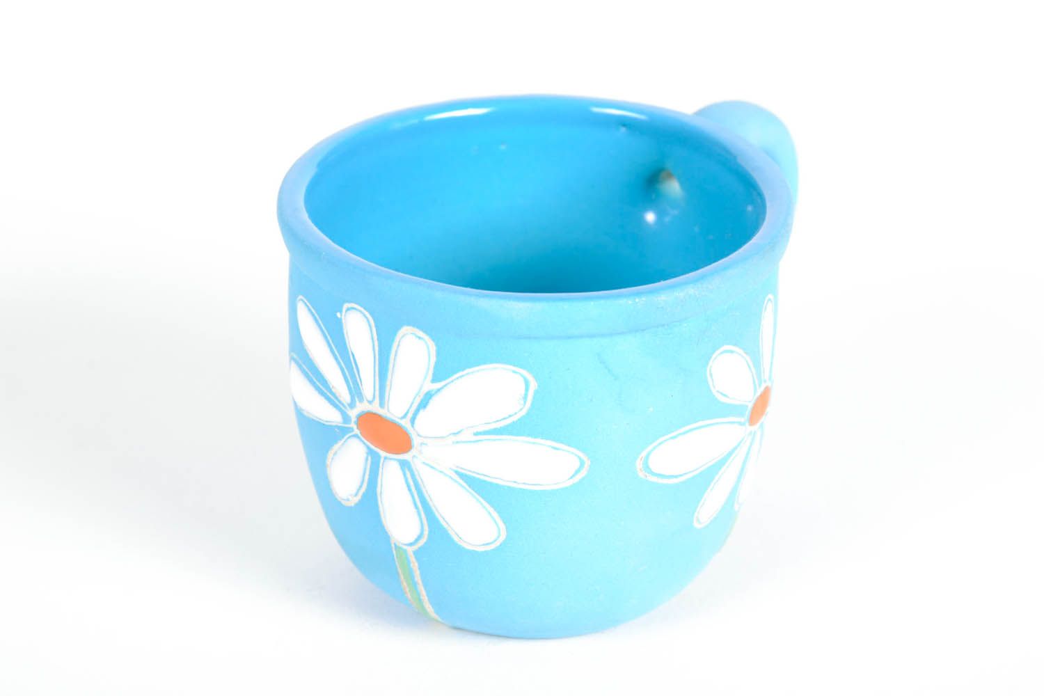 Art ceramic cup Camomile in blue and white color with handle photo 4