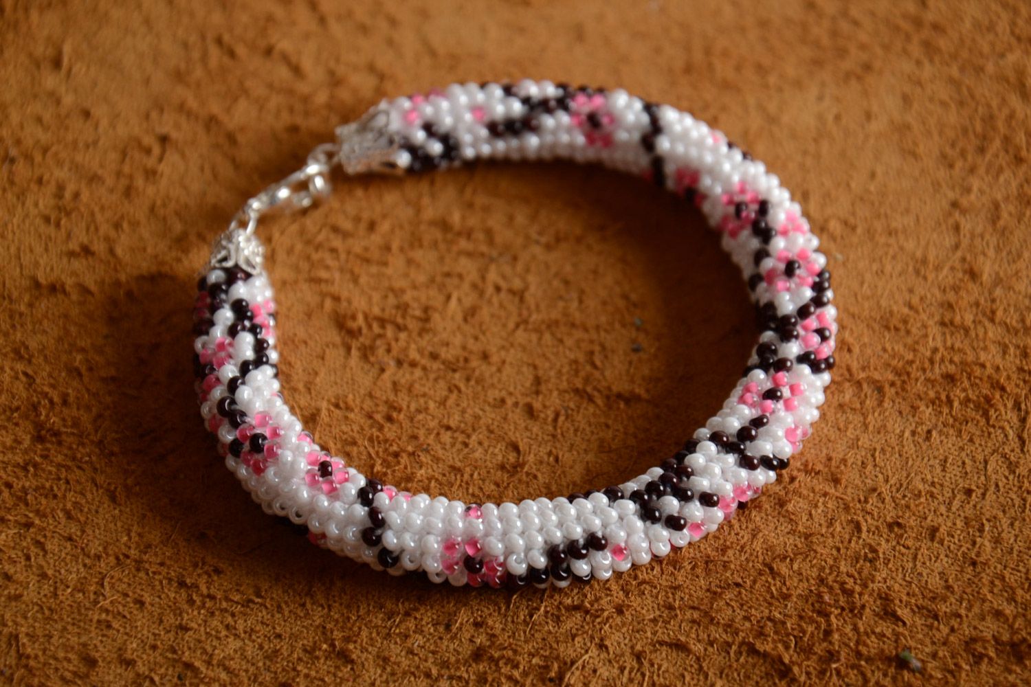 Handmade designer beautiful crocheted cord bracelet made of Czech beads photo 1