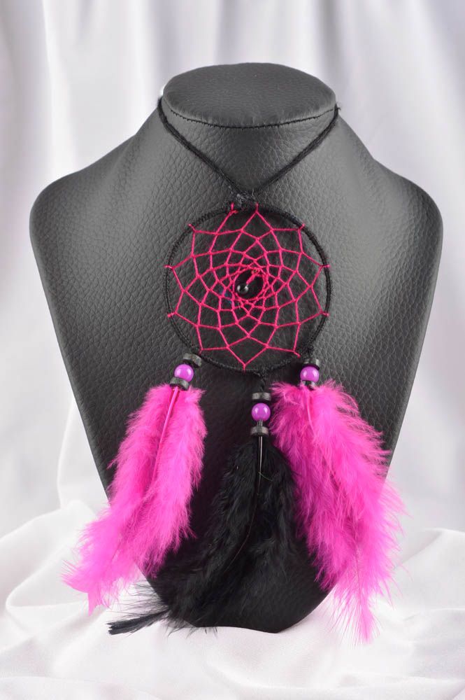 Federschmuck Indianer handmade Traumfänger Kette hochwertiger Modeschmuck pink foto 1
