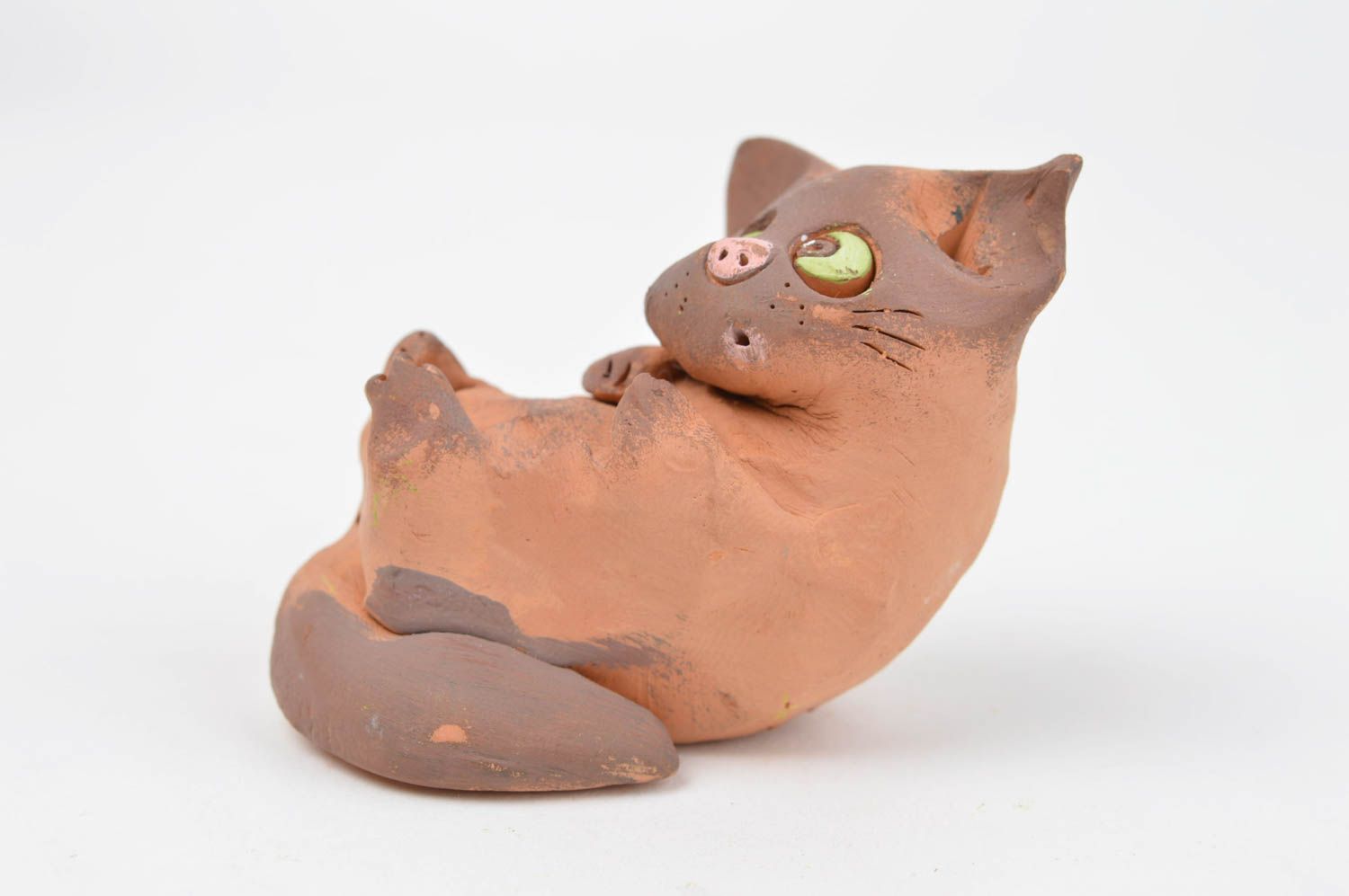 Figurine chat marron faite main Statuette déco céramique originale Petit cadeau photo 2