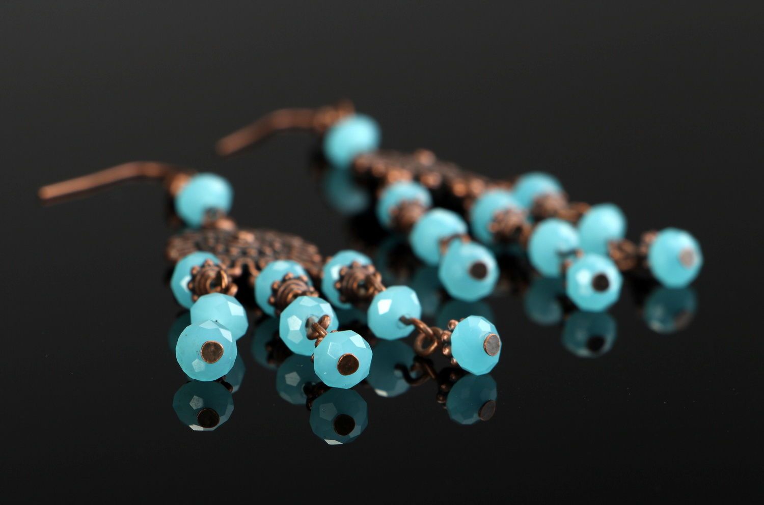 Copper long earrings with crystal photo 2