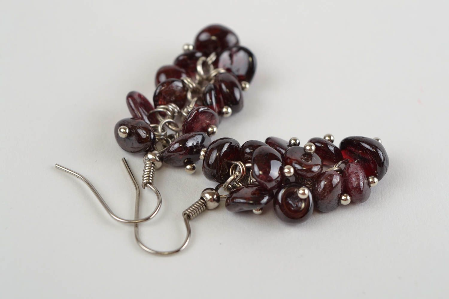 Earrings with charms made of natural stones handmade brown accessory photo 4