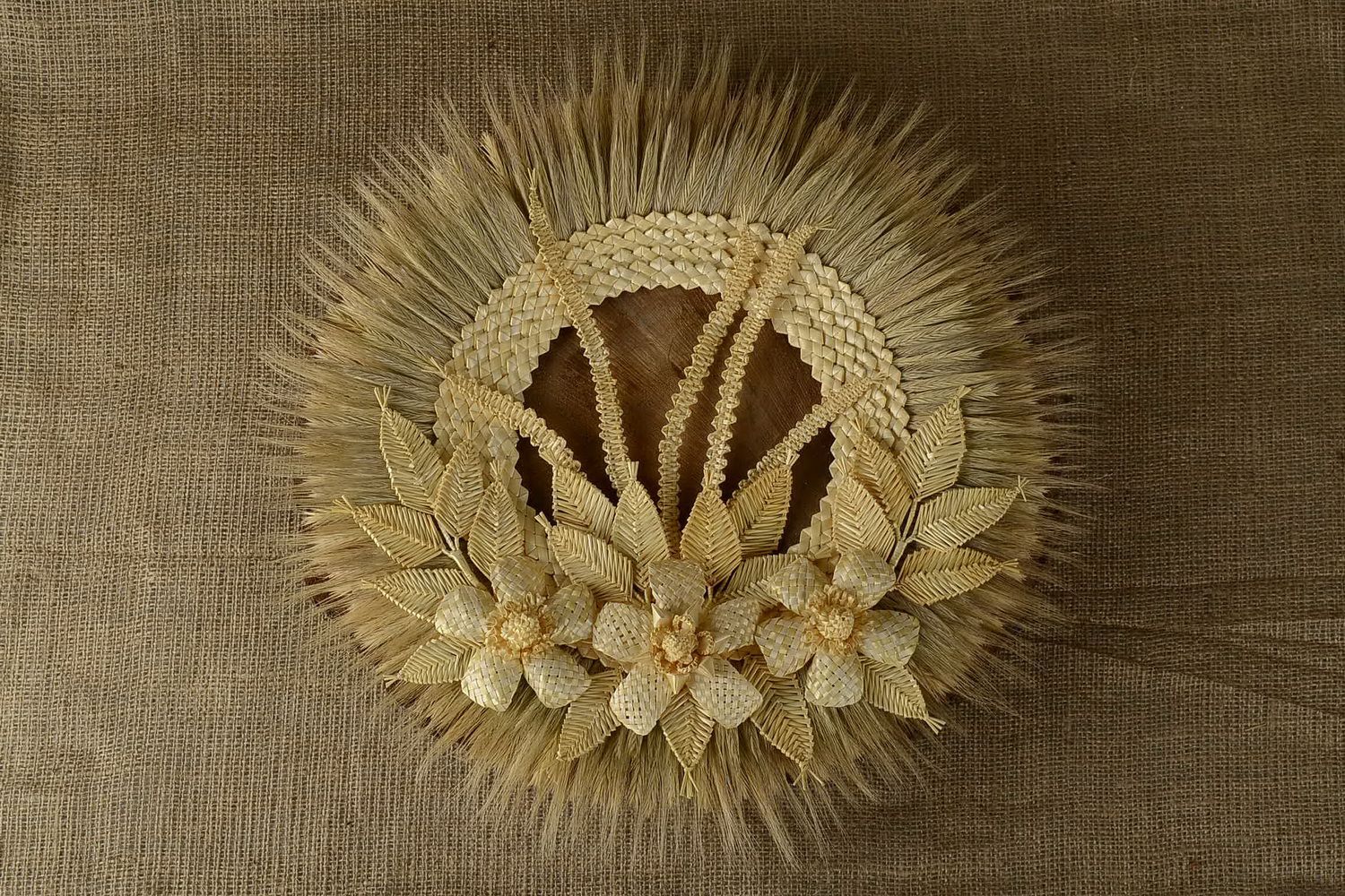Round straw panel Flowers with ears photo 2