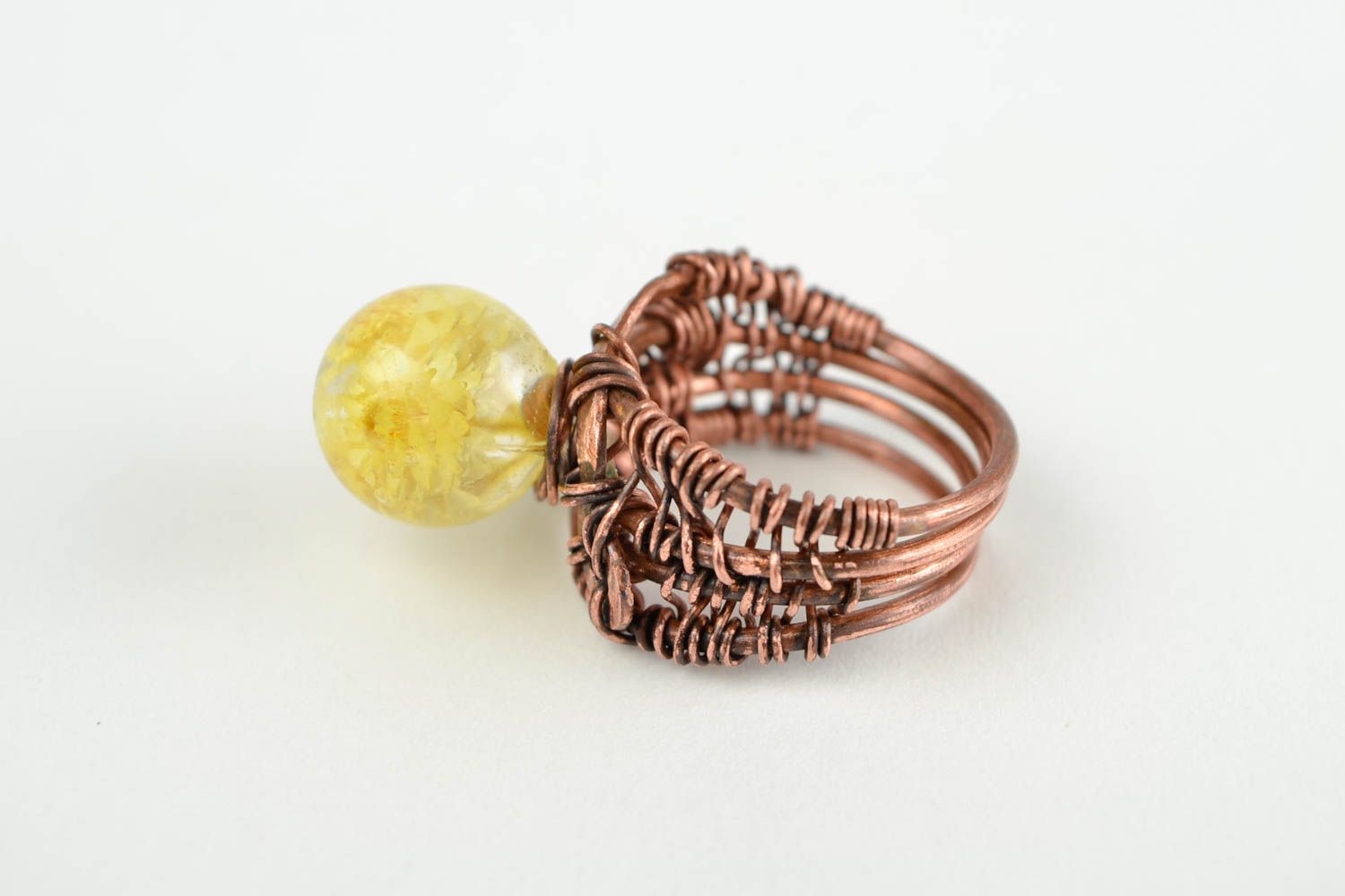 Кольцо с цветами перстень ручной работы модное кольцо желтого цвета крупное фото 4
