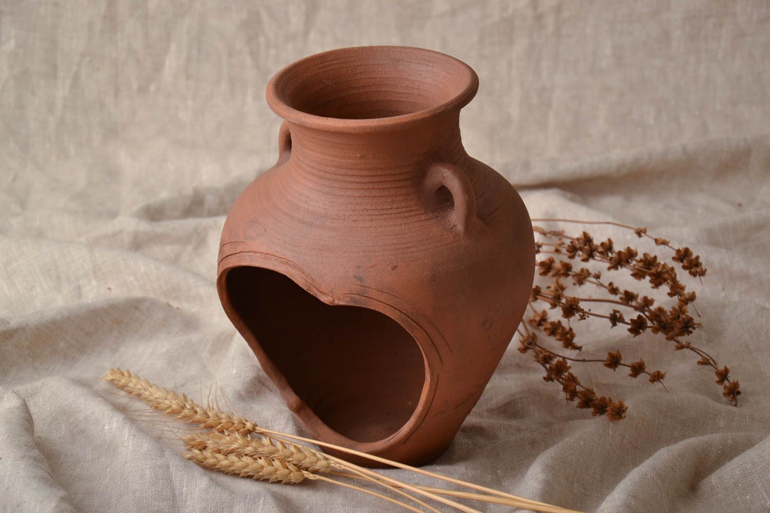 Ethnische Vase für künstliche Blumen aus Ton foto 1