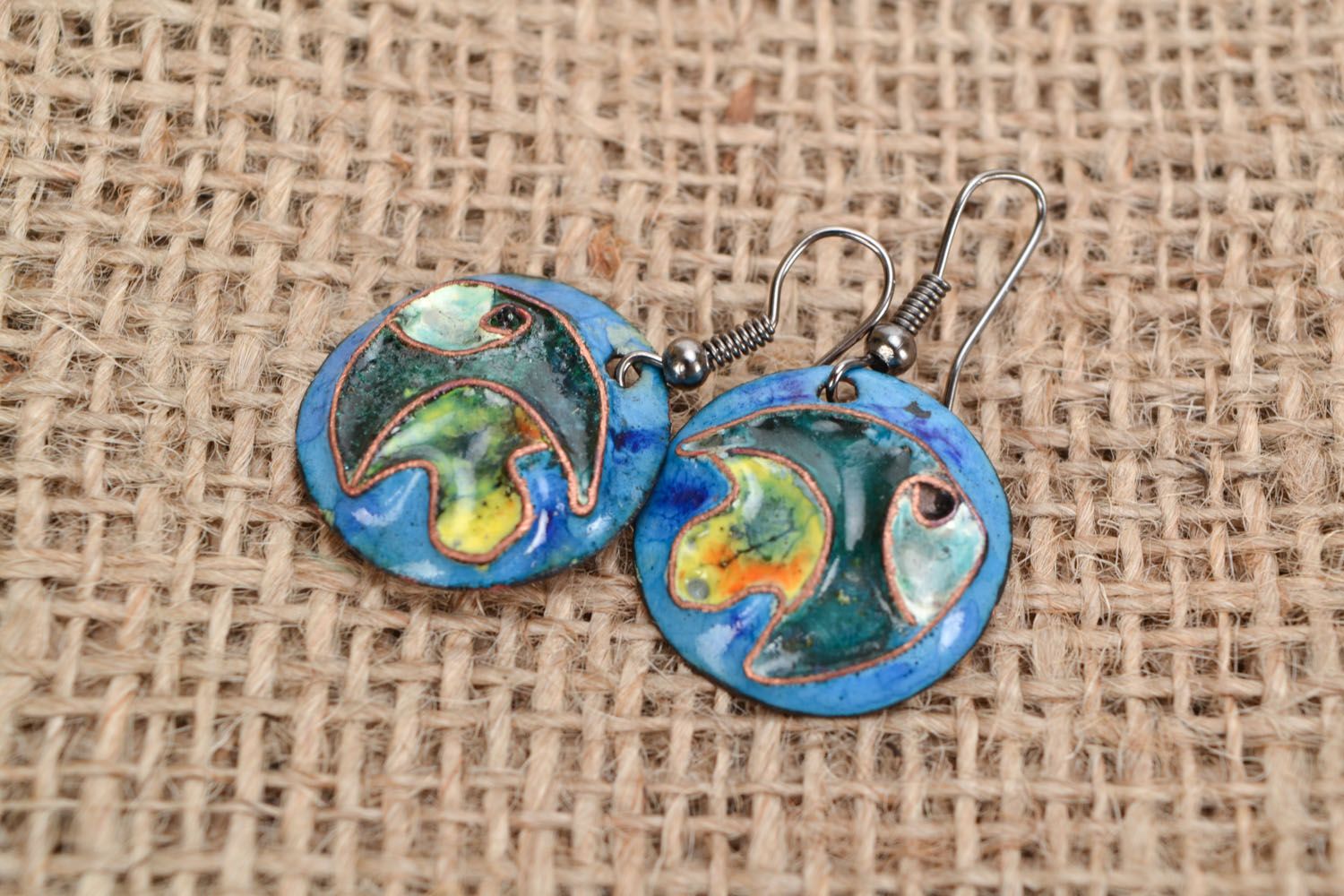 Copper earrings with fish photo 1