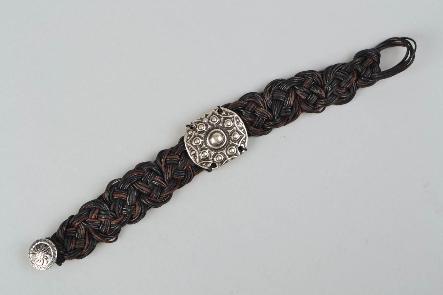 Handmade leather bracelet with metal buckle photo 3