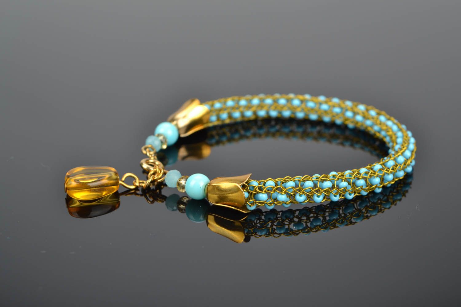 Bracelet en perles de rocaille Turquoise fait main photo 1