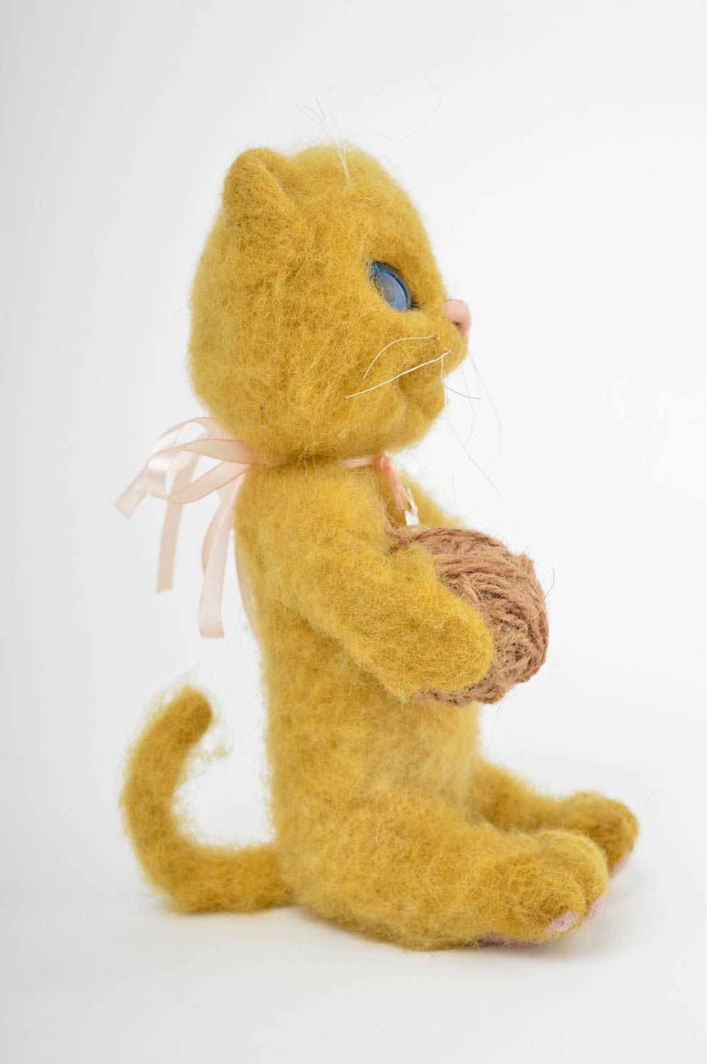 Handmade Katze Stofftier Deko Figur Geschenk Idee aus Wolle kleines Spielzeug foto 2