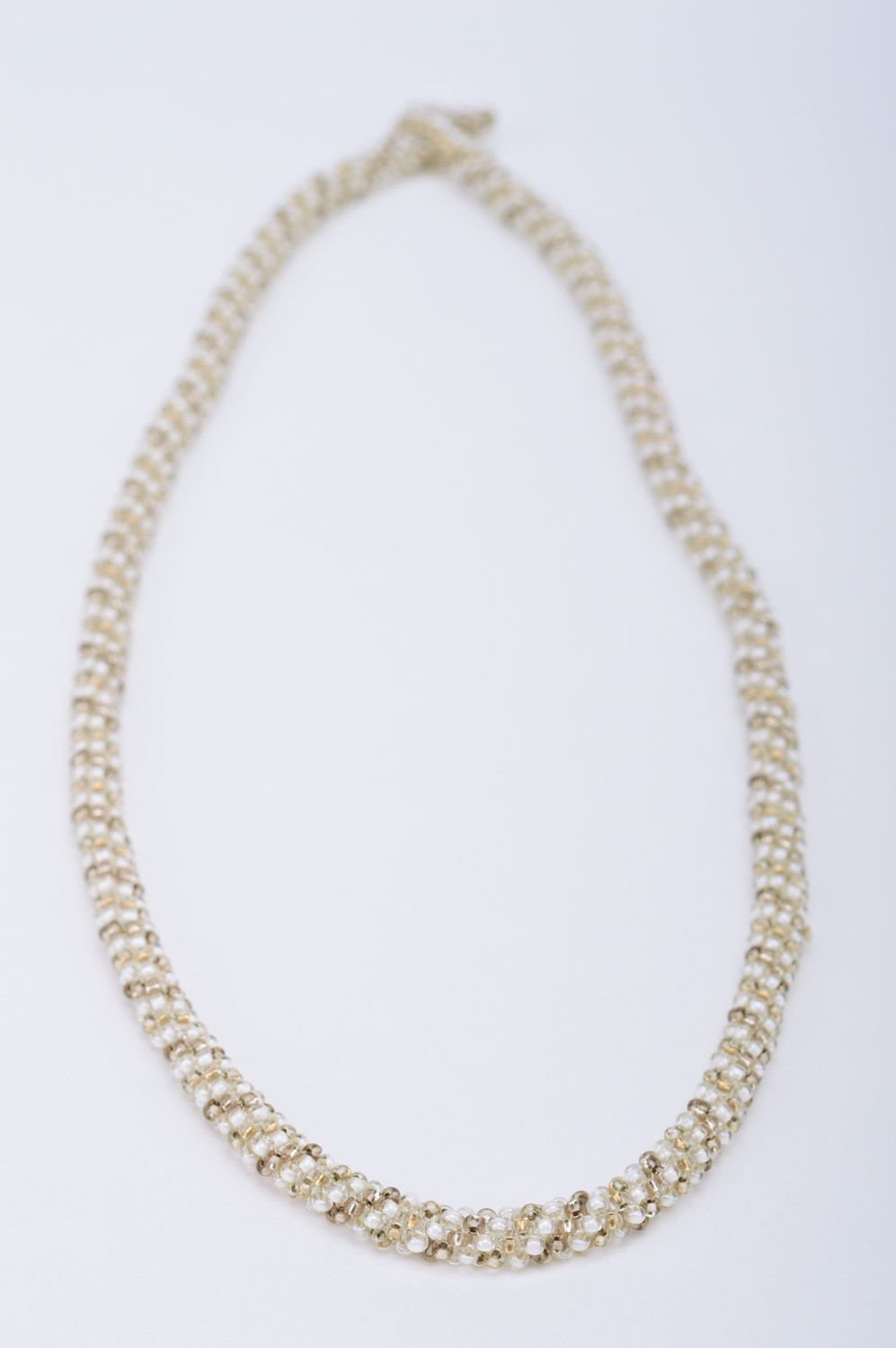 Handmade evening thin necklace woven of gray Czech beads for women Tender Kiss photo 2