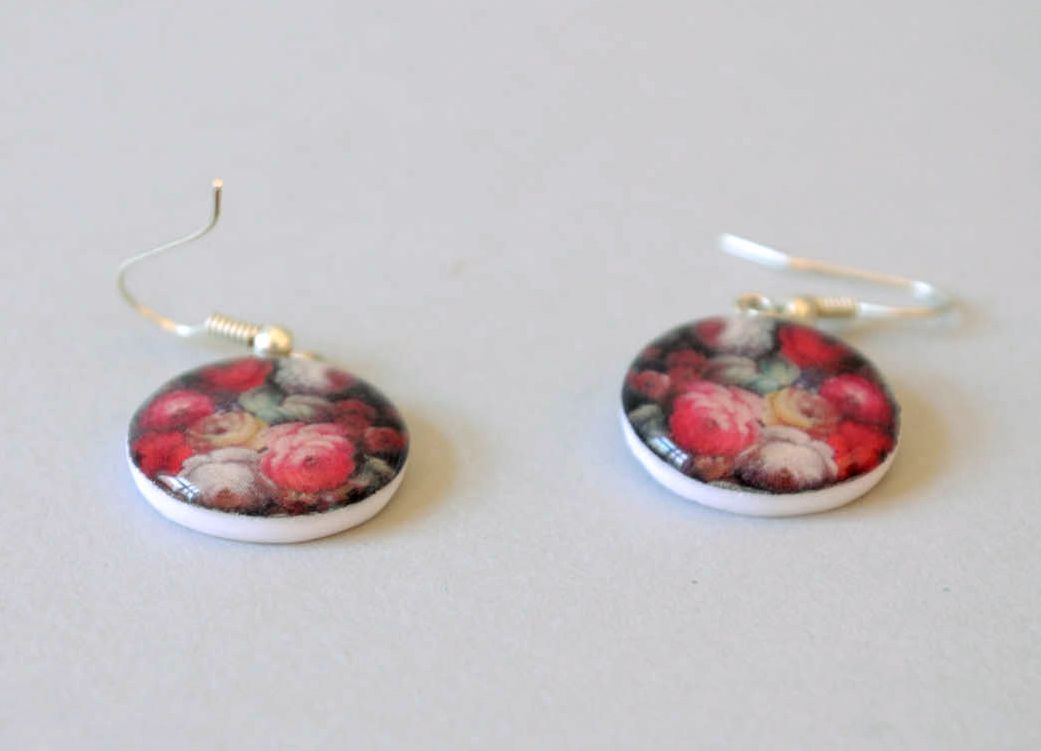Polymer clay and epoxy resin earrings Roses photo 2