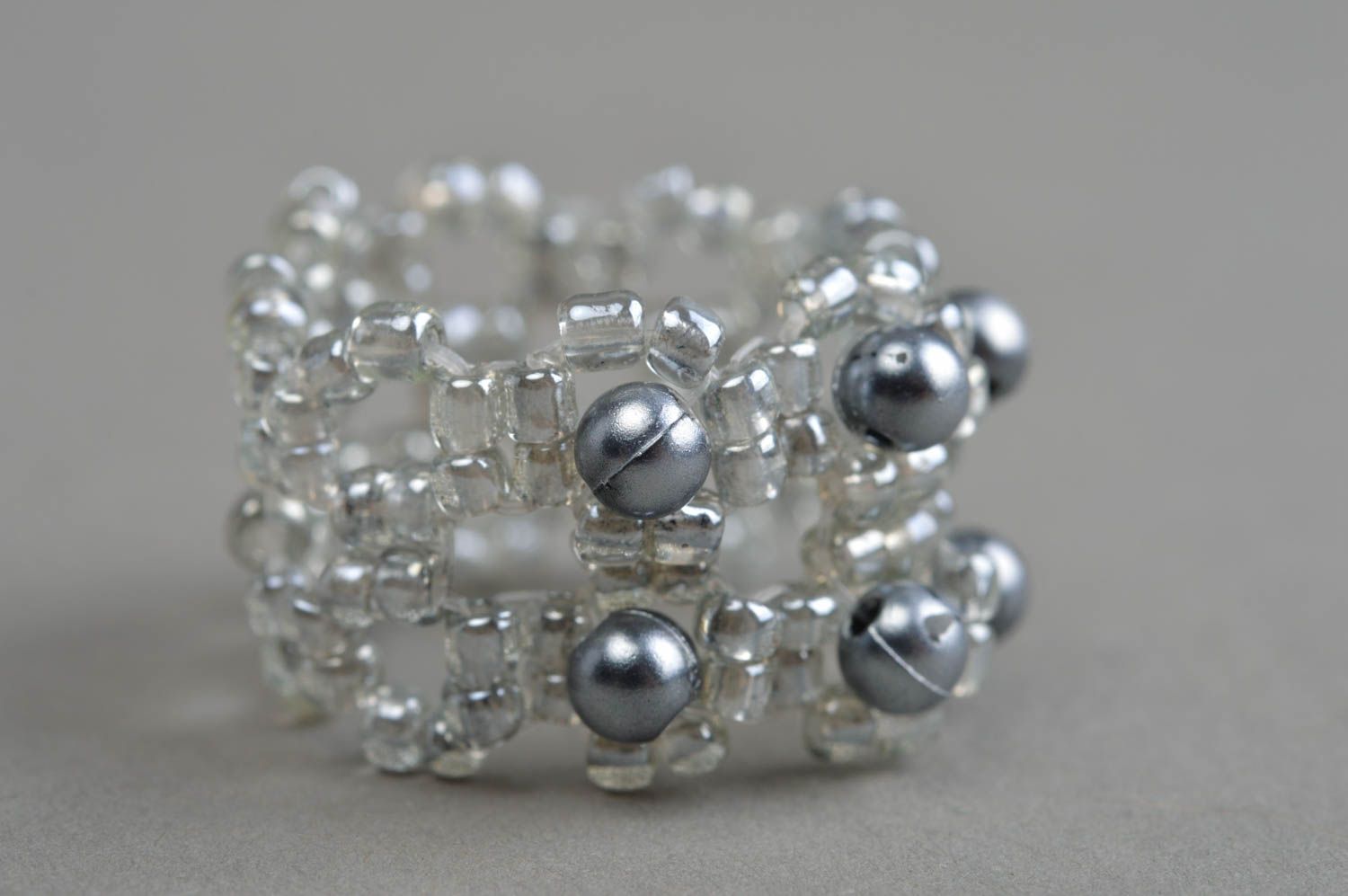 Бисерное кольцо для девушки аксессуар ручной работы Жемчуг в водорослях фото 4