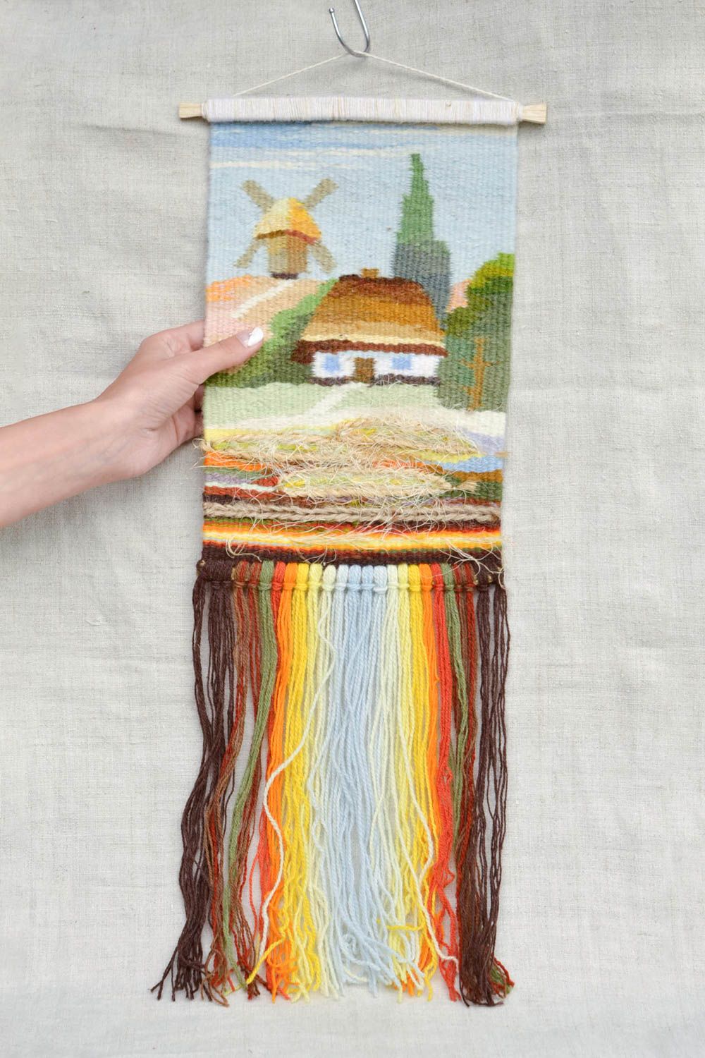 Handmade textile picture unusual woolen wall panel decorative use only photo 2