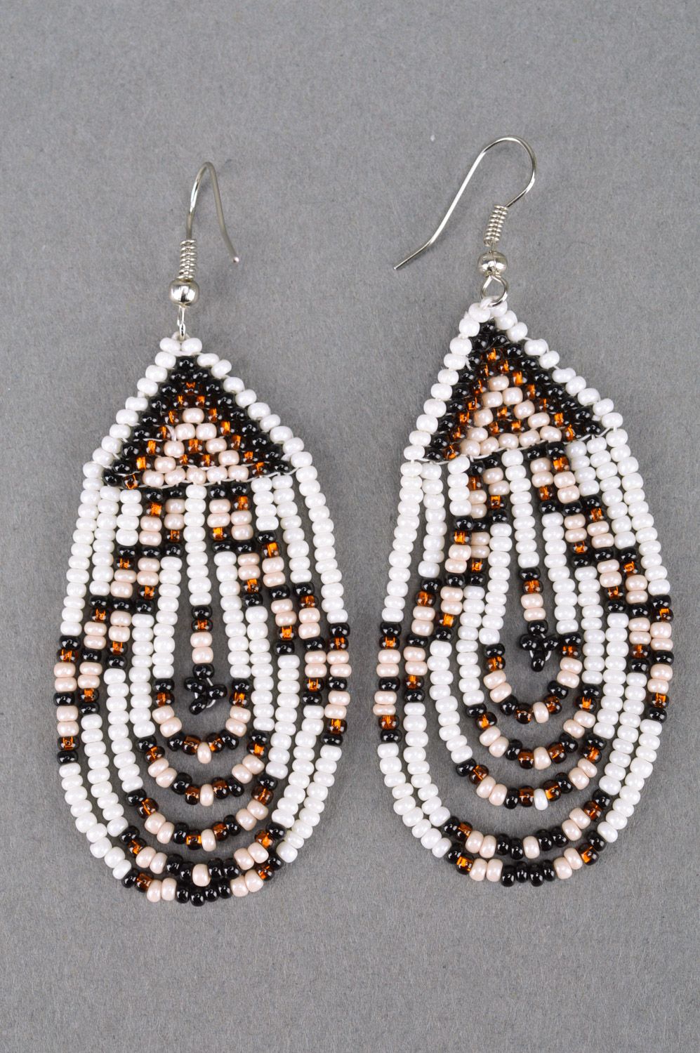 Massive evening long earrings woven of Czech beads handmade photo 2