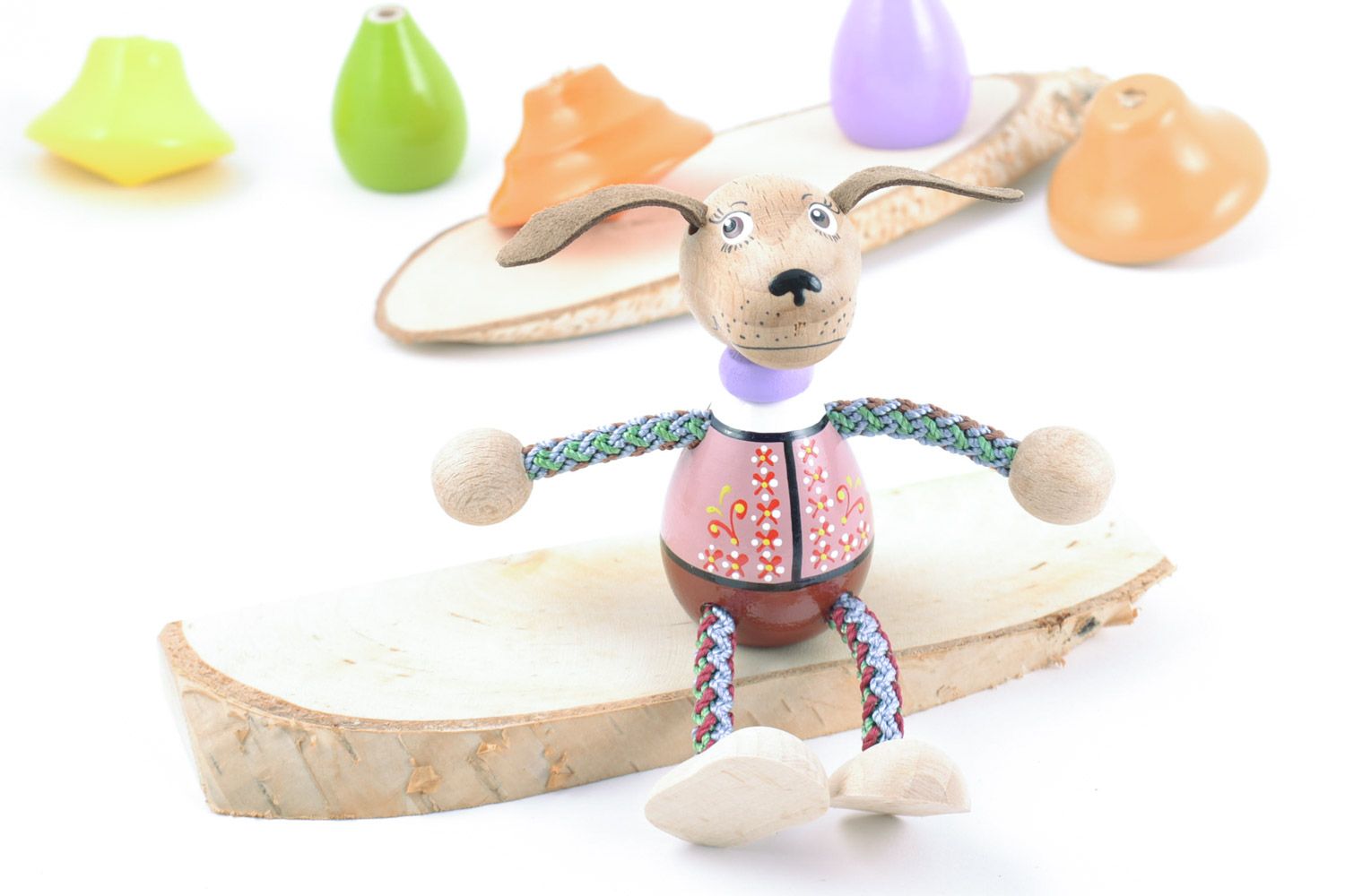 Öko handmade Holz Spielzeug Hund mit Bemalung nett für Kinder foto 1