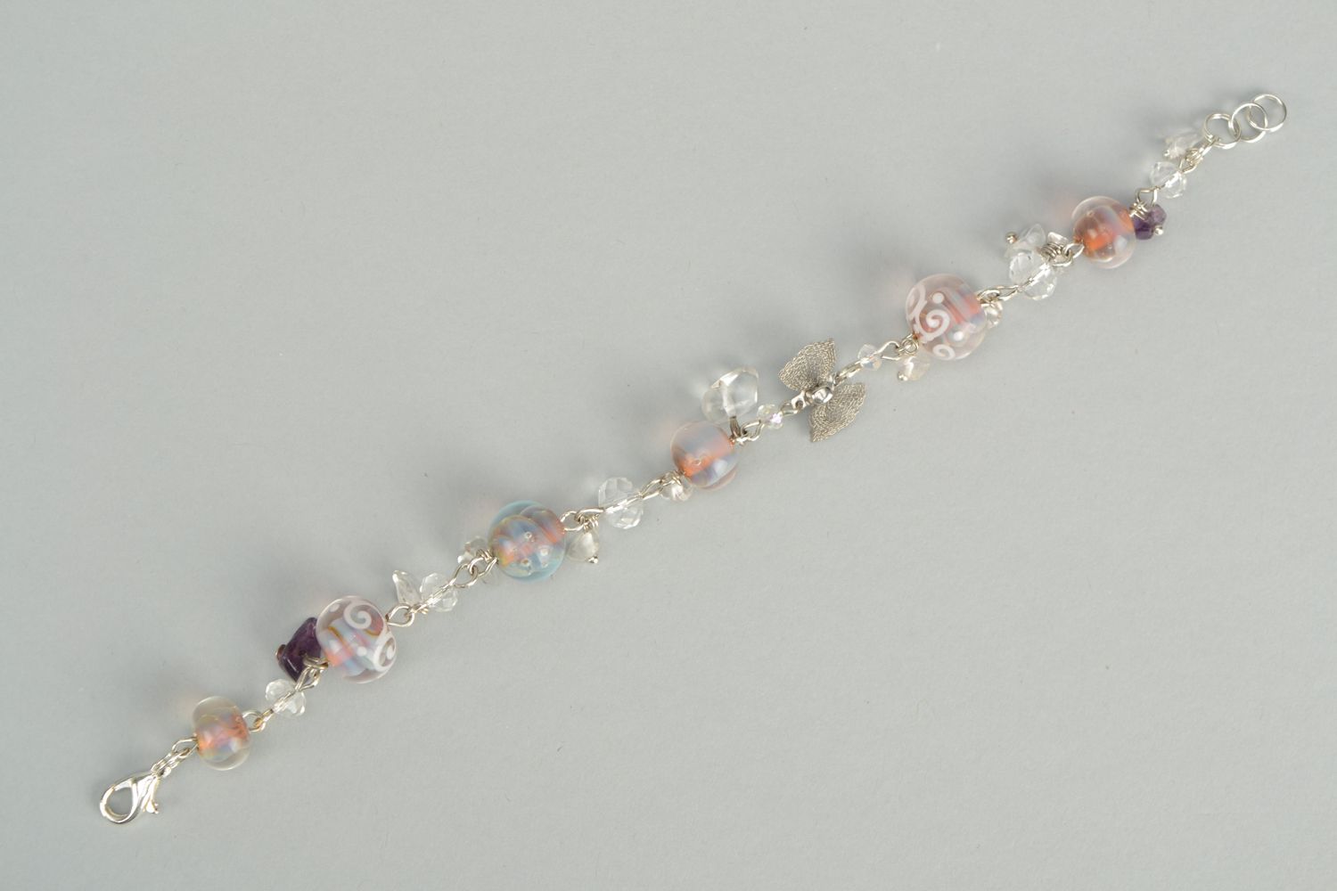 Bracelet with lampwork glass beads Sea Foam photo 6