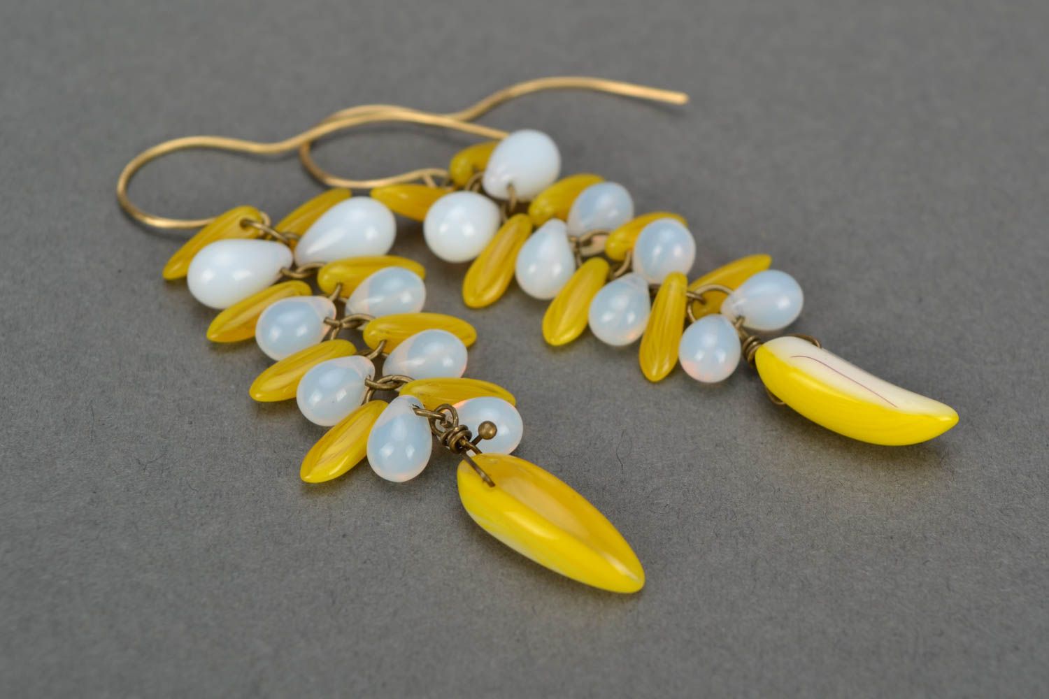 Stylish beautiful handmade designer long glass bead earrings Birch photo 4